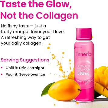 CJwellcare Innerb Glowshot Collagen (10.1 fl oz, 6 Servings) - Marine Liquid Collagen for Women, 3,000mg Collagen Peptides, Collagen Shots for High Absorption, Hair, Skin & Nails Supplement