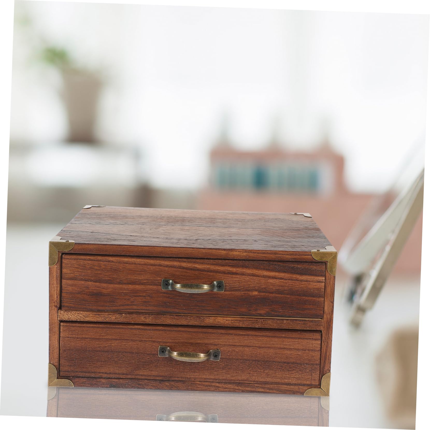OUNONA Vintage Holzbox mit Schubladen Schreibtisch Organizer für Home Office 2 Schubladen Großzügiger Stauraum Ordentliche Aufbewahrung