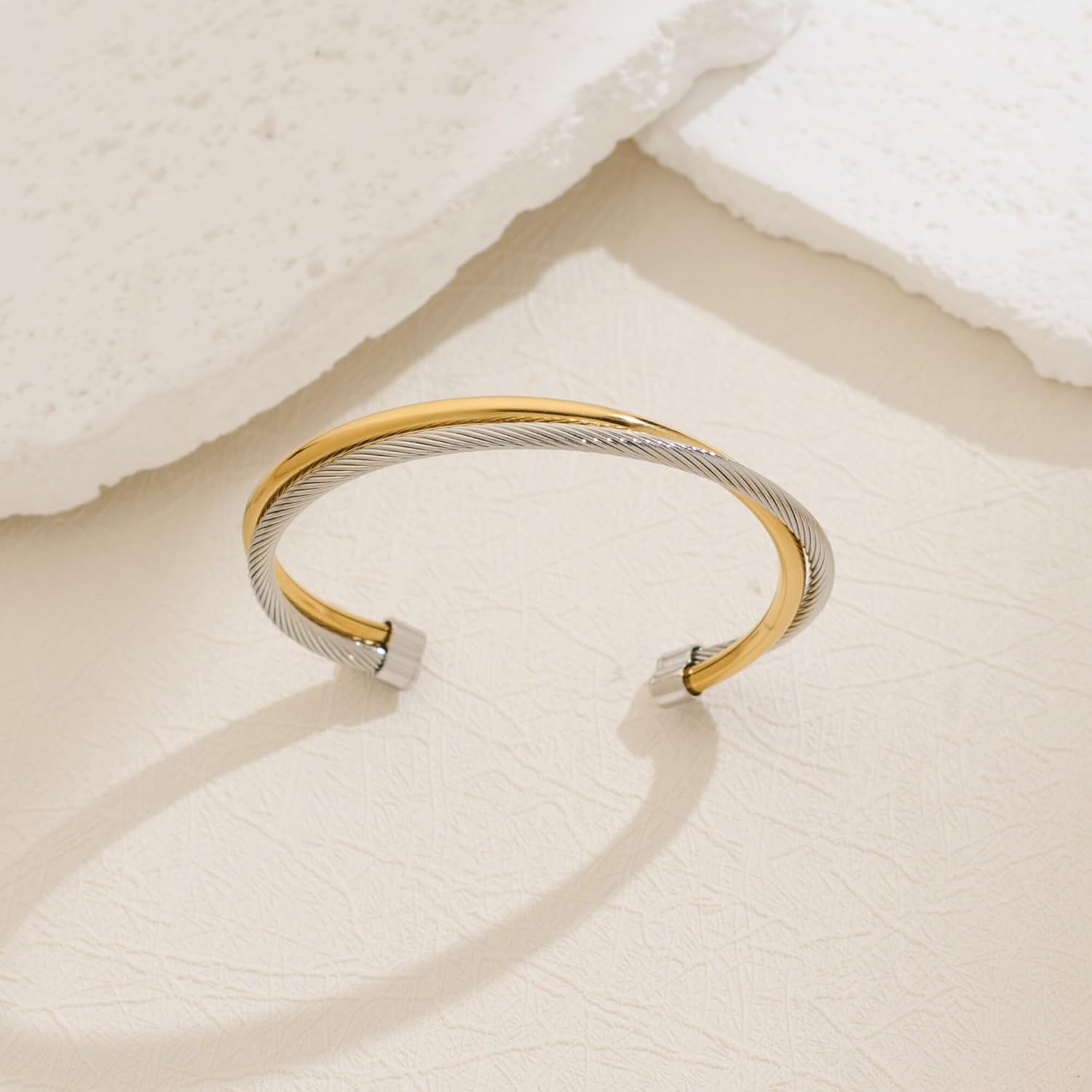 Chunky Gold Bracelet for Women 14K Gold Plated Wide Open Bangle Trendy Boho Statement Bangle Bracelet Fashion Jewelry Gift for Her - Image 5