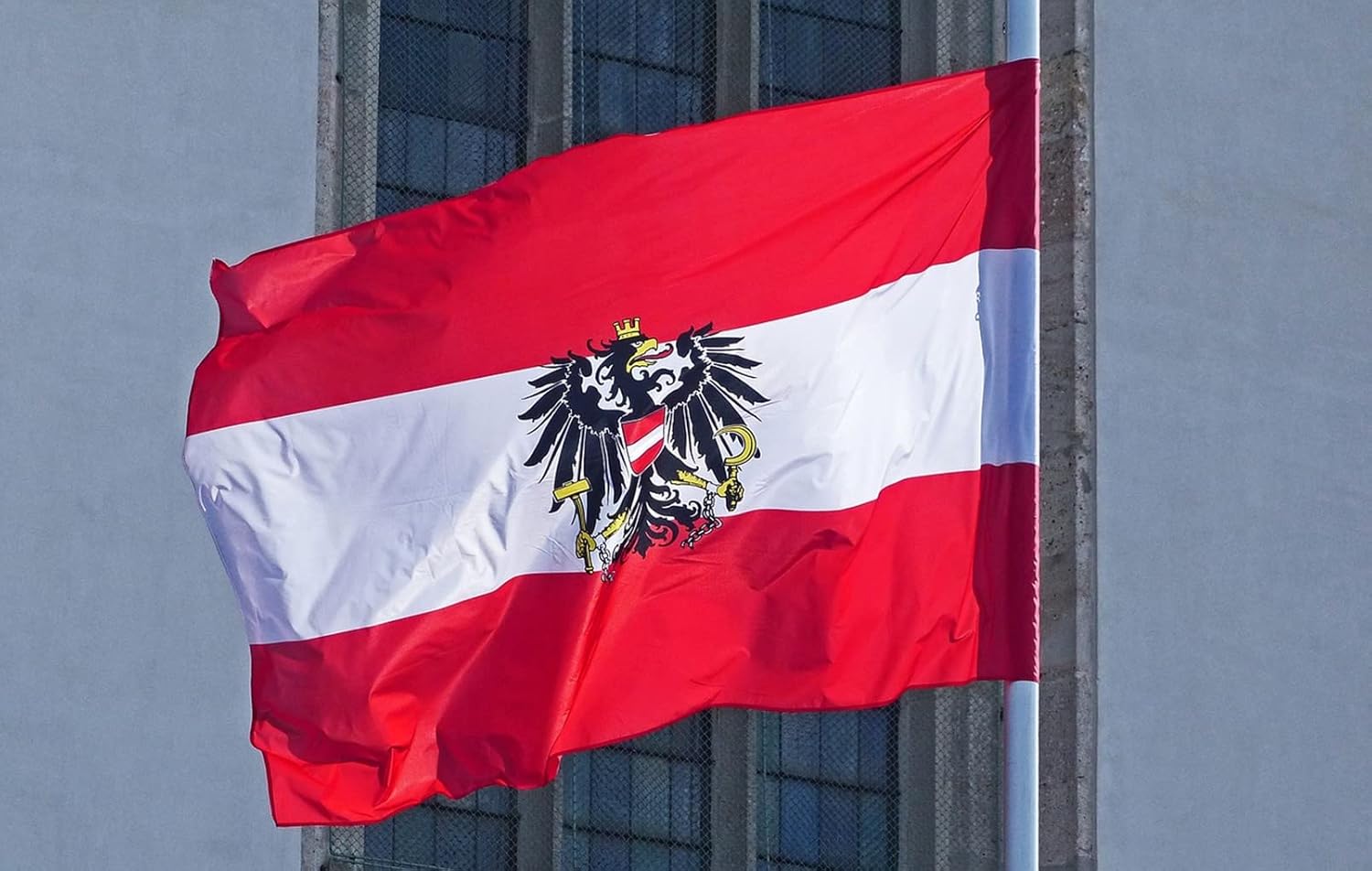 Austria with Eagle Flag 3x5FT Embroidered 210D Indoor Outdoor, Vibrant Colors, Sewn Stripes and Brass Grommets, Heavy Duty Nylon.