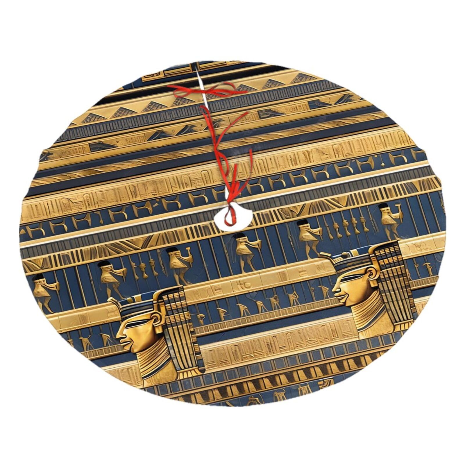 Egyptian Pharaonic Frescoes Printed Christmas Tree Skirt Christmas Plush Tree Skirt 48 inches (About 112.2 cm) Christmas