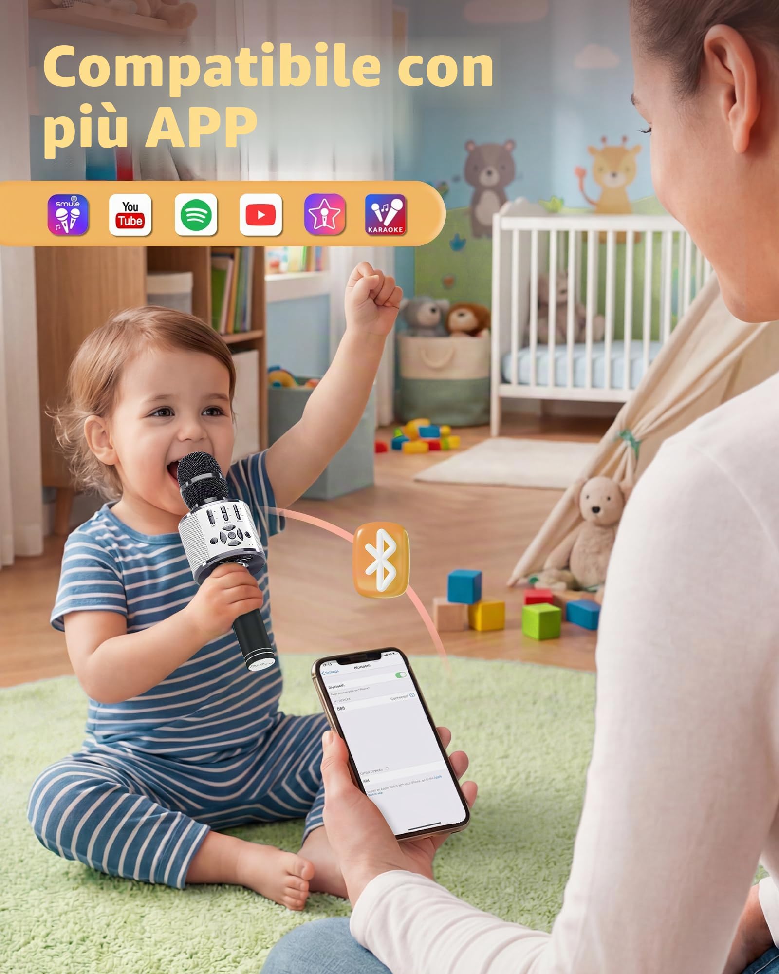 BONAOK Mikrofon Bluetooth bezprzewodowy LED dla dzieci Karaoke