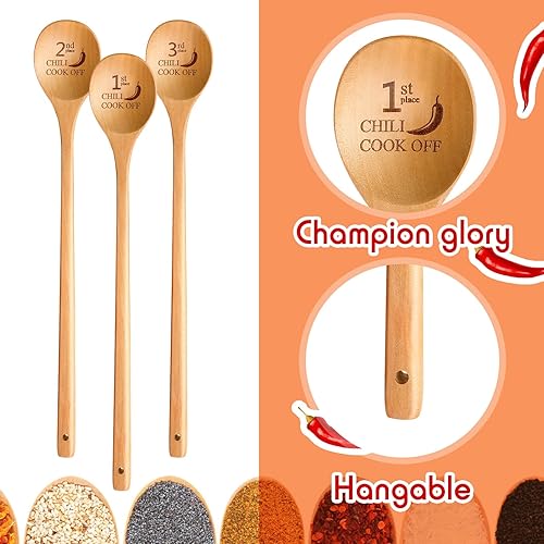 Miniatura 3 de Juego de 3 trofeos de Chili Cook Off, 1, 2º, 3º, cucharas de madera para cocinar, premios de 13 pulgadas, cucharas de cocina de mango largo para
