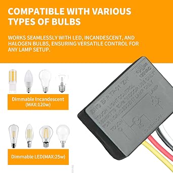 Txelegant Touch Lamp Switch, Touch Lamp Control Module for Dimmable LED, Incandescent, Halogen Bulbs, Lamp Switch Replacement Kit, Touch Dimmer Sensor with 3 Levels Brightness and Wiring Caps
