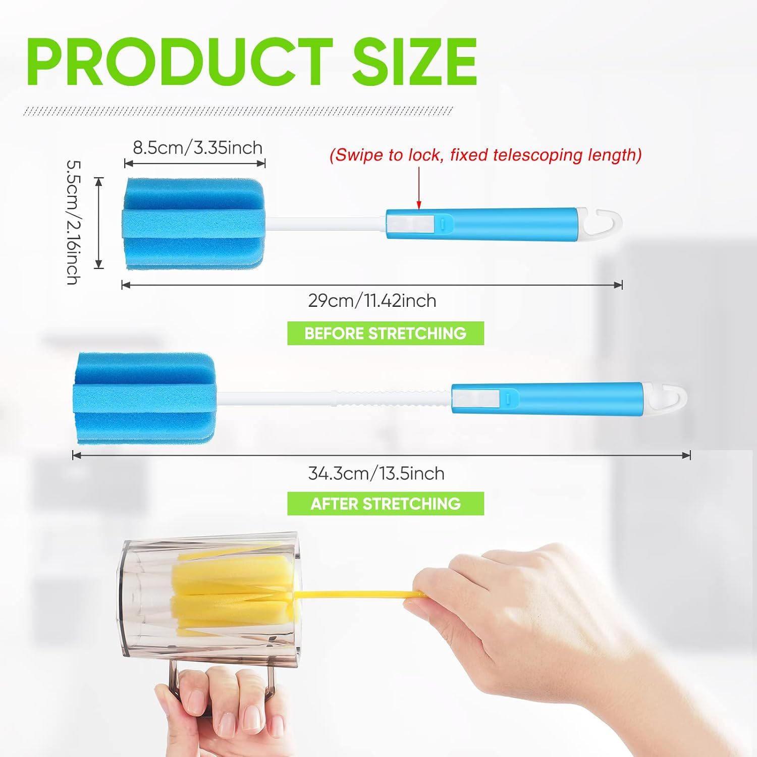 8 Pcs Sponge Cleaning Brush with Adjustable Handle Feeding Bottle Scrubber Dishwashing Foam Sponge Brush Household Cup Cleaning Scrubber for Kitchen Baby Bottle Glasses Mugs Cups