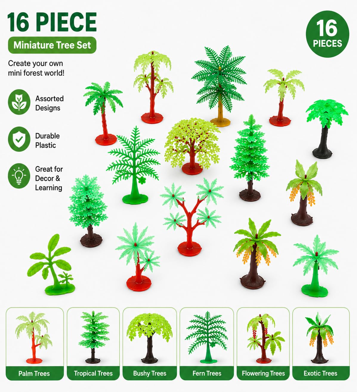 Mini Plastic Trees - 16 Pack for Crafts & Dioramas -2 Mini Plastic Trees - 16 Pack for Crafts & Dioramas -2
