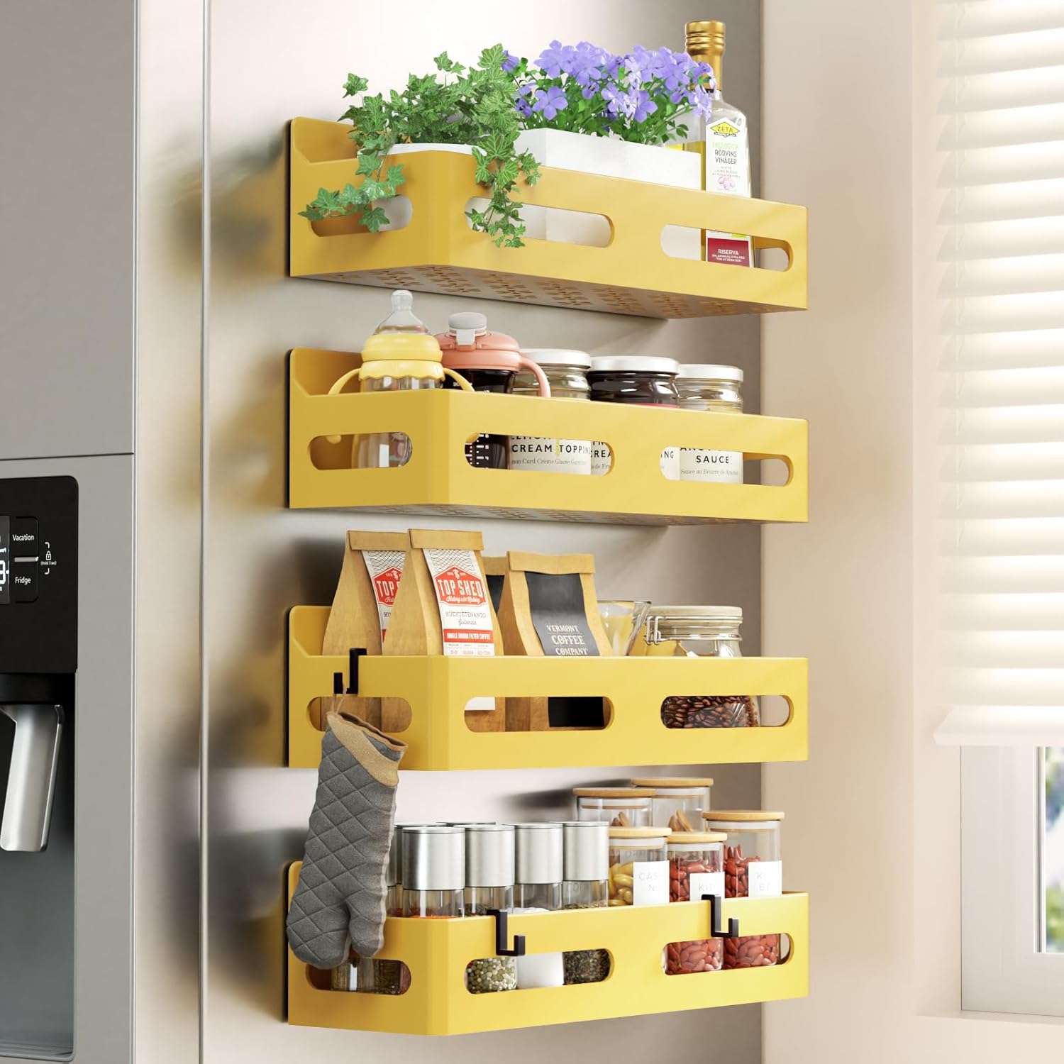 Magnetic Spice Rack Set for Fridge – 4-Pack Organizer, Yellow Magnetic Spice Rack Set for Fridge – 4-Pack Organizer, Yellow