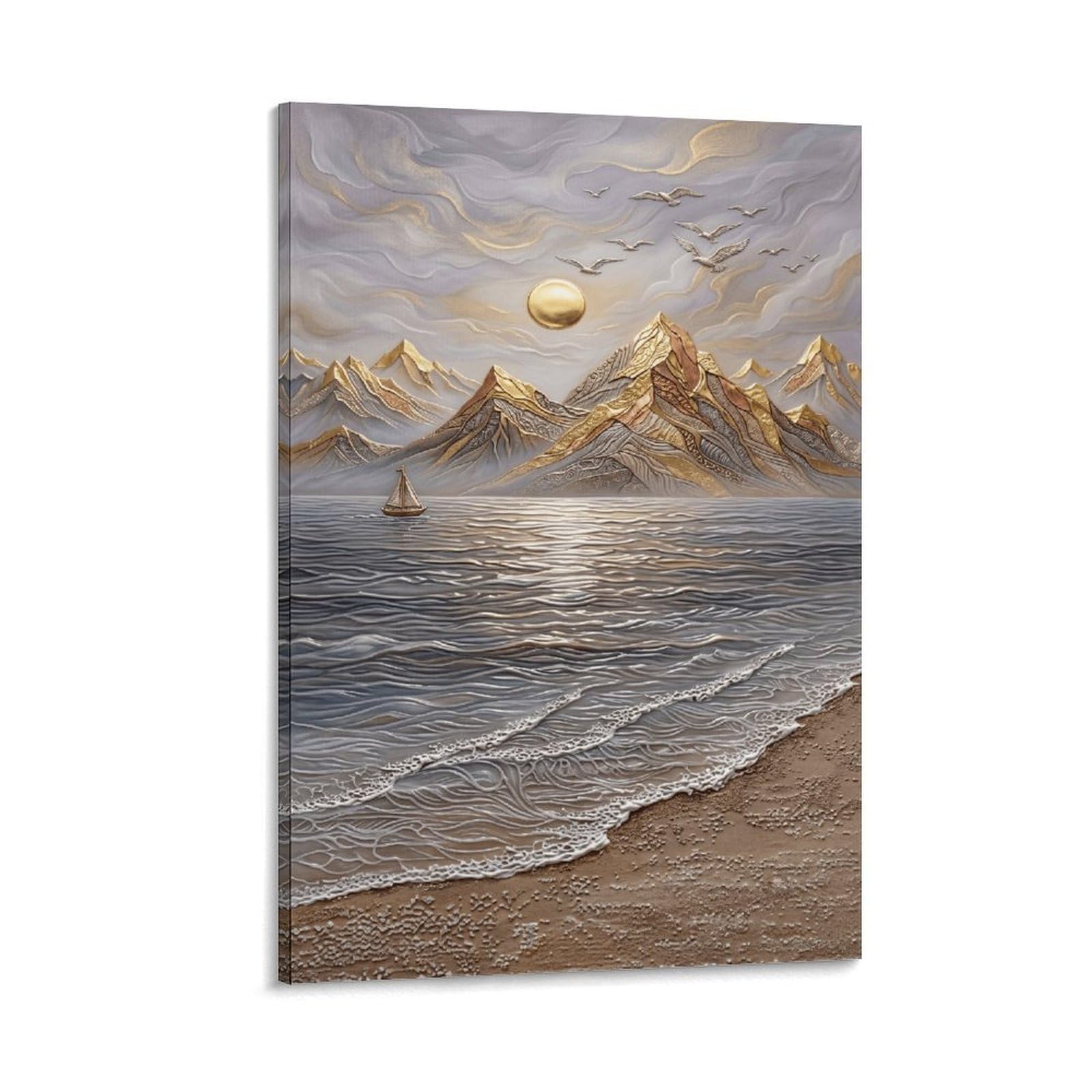 XPASHIQWC Golden Snow Mountain Coast Poster Artwork Giclee Canvas Prints Modern Wall Art Picture Wall Hanging for Bedroom Living Room Decor 20x30inch(50x75cm)
