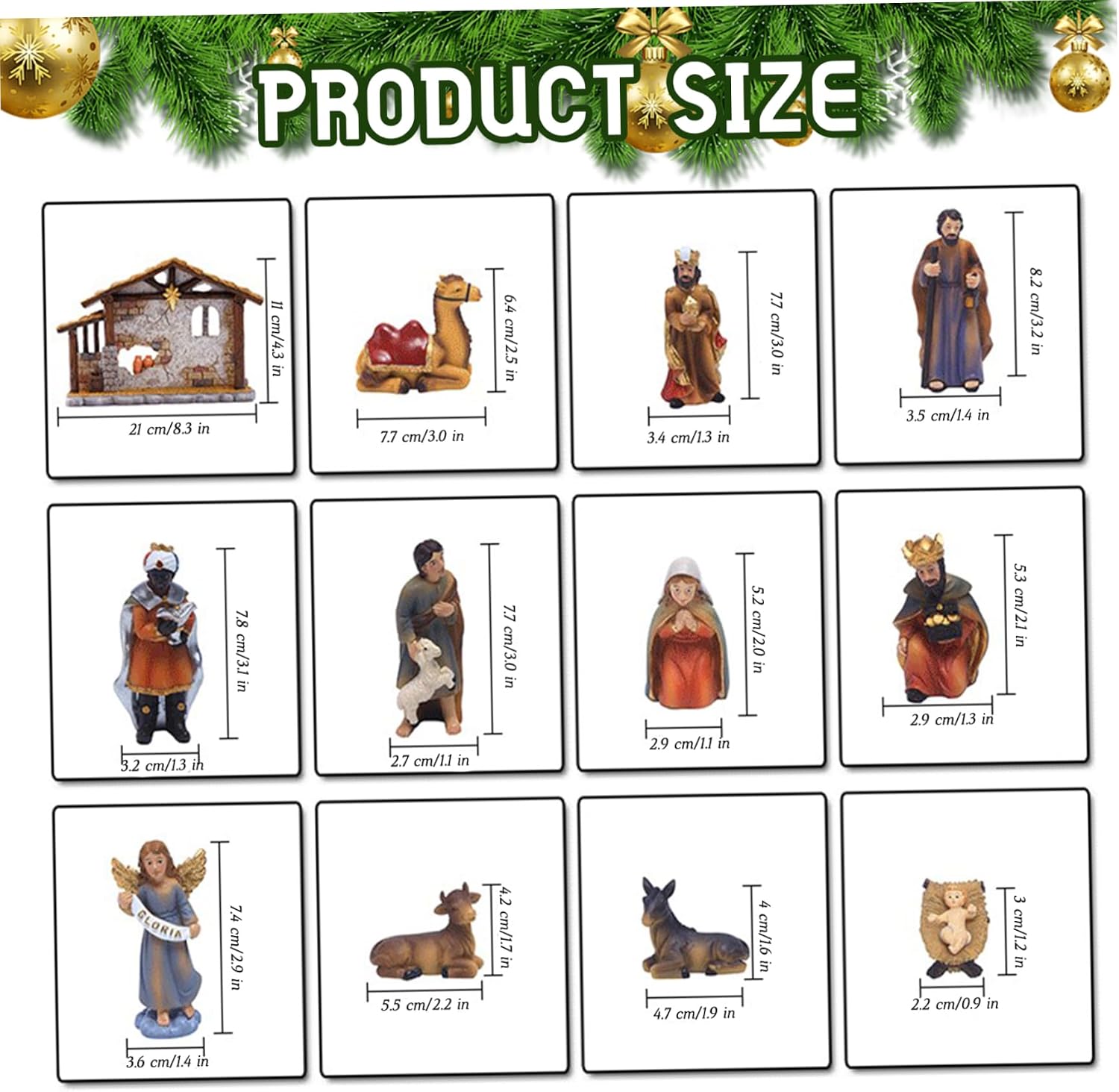 Nativity Set Resin Vivid Traditional Detailed Christmas Nativity Sets 12-Piece Collectible Religious Christmas Decorations for Indoor Tabletop Home