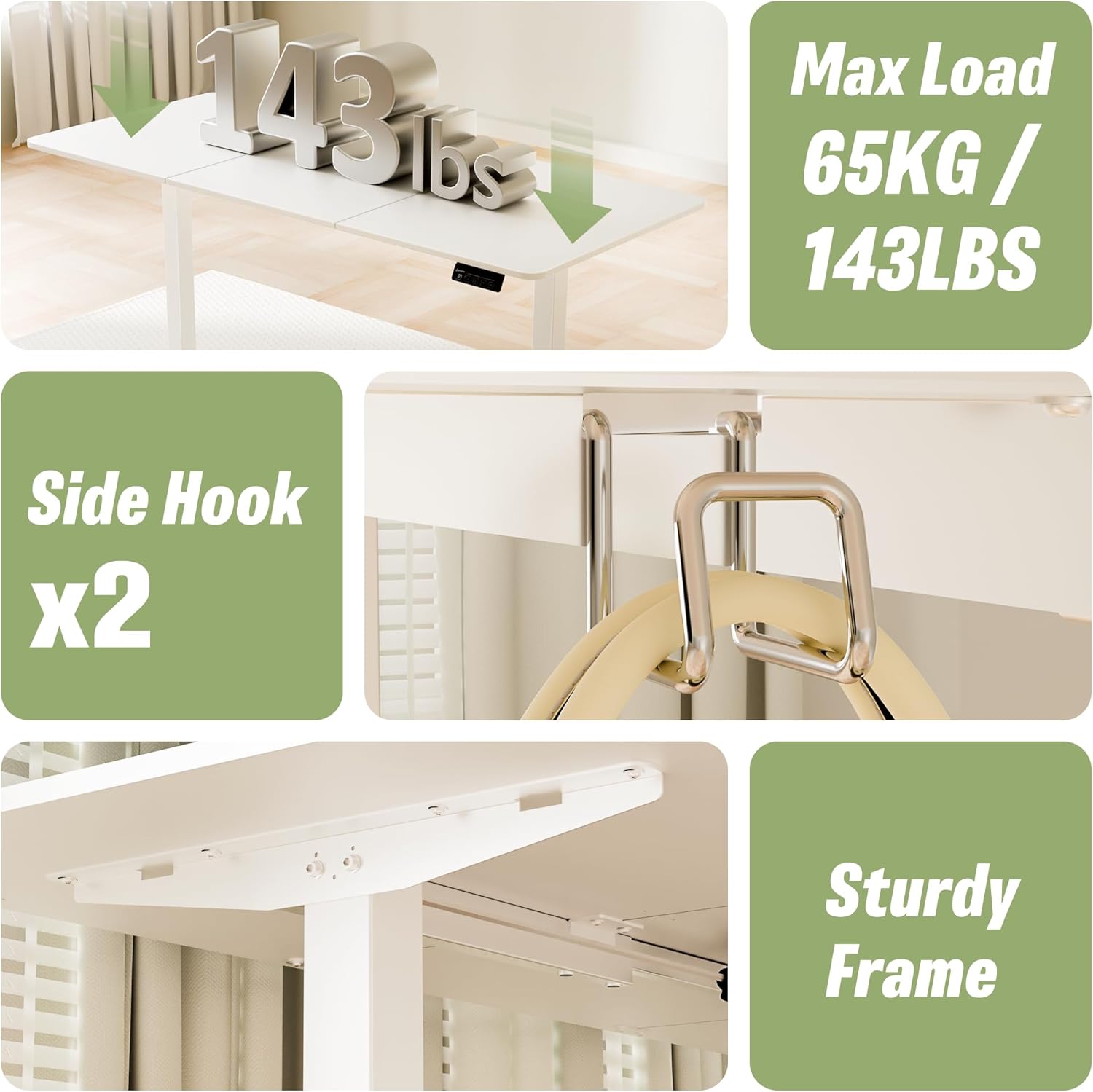 55" Electric Standing Desk, Adjustable Height, Sit Stand Up Desk for Home Office & Computer Workstations, Memory Controller, White
