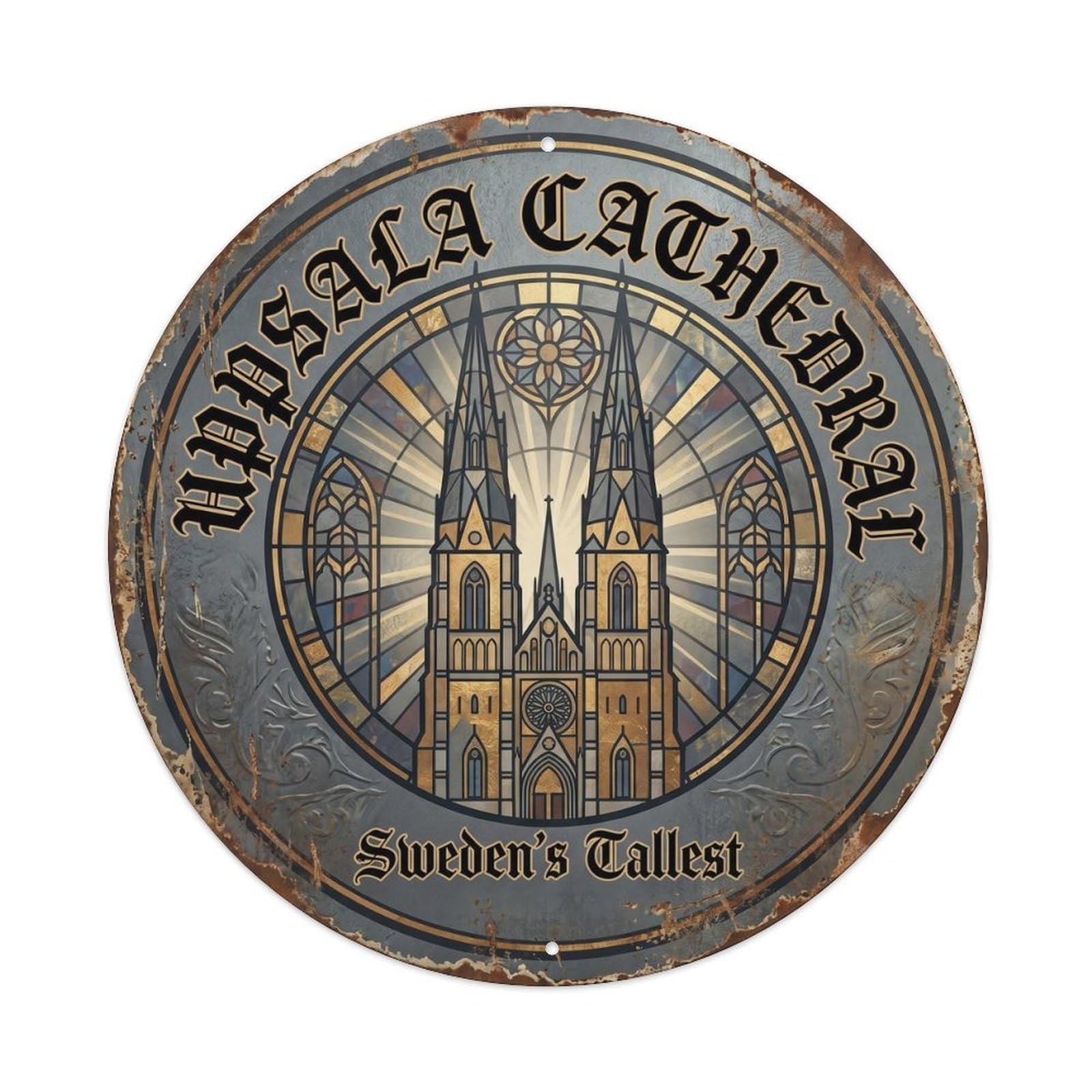 Cathedral Gothic Bedroom Sanctuary Metal Tin Sign Plaque Wall Decor for Cafe, Club Bar, Office, Home Garden Round Metal Poster 8x8Inch