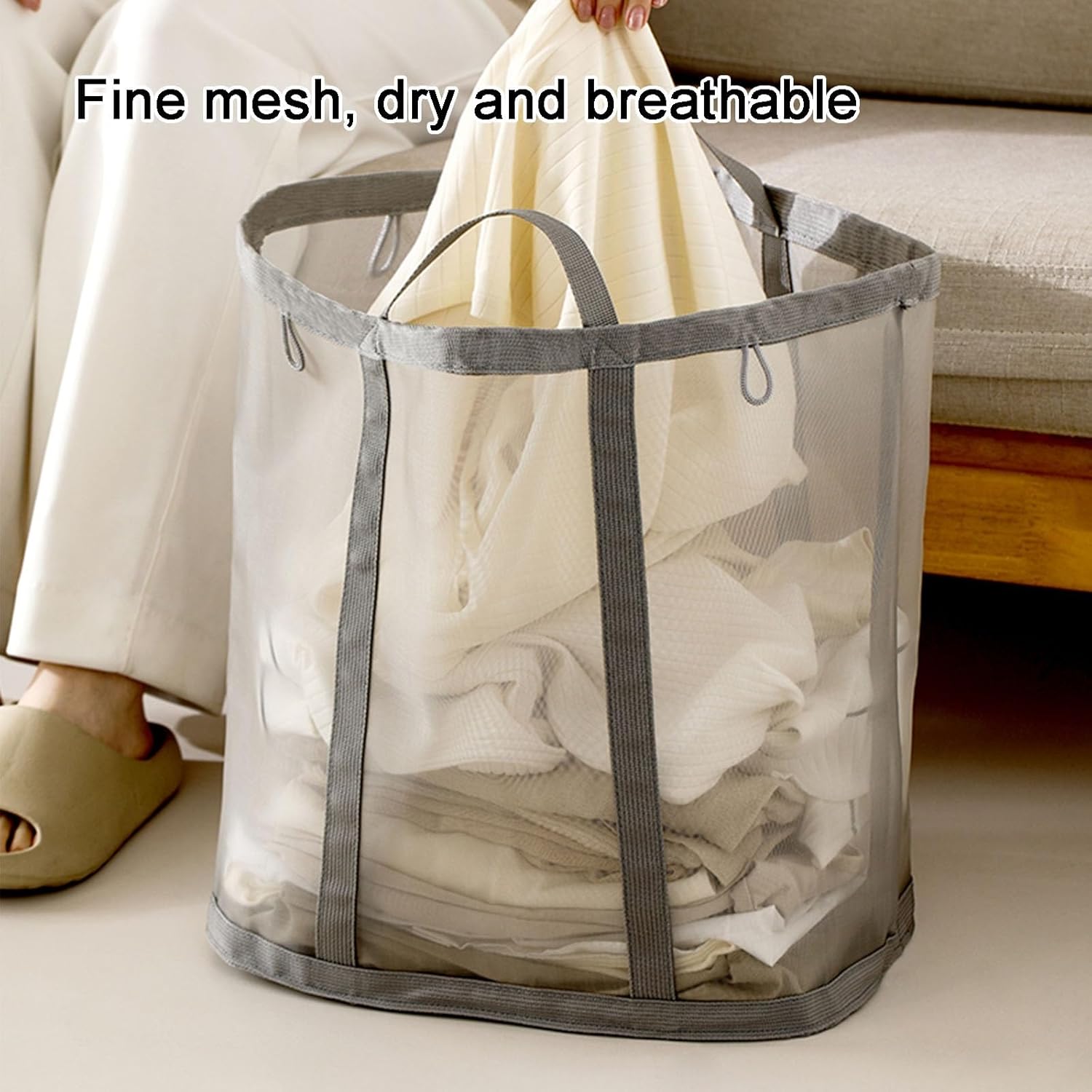 2 pcs Laundry Basket, Nylon Grid Laundry Hamper, Pop Fold Laundry Baskets, Portable and Durable Pop Up Dirty Clothes Hamper