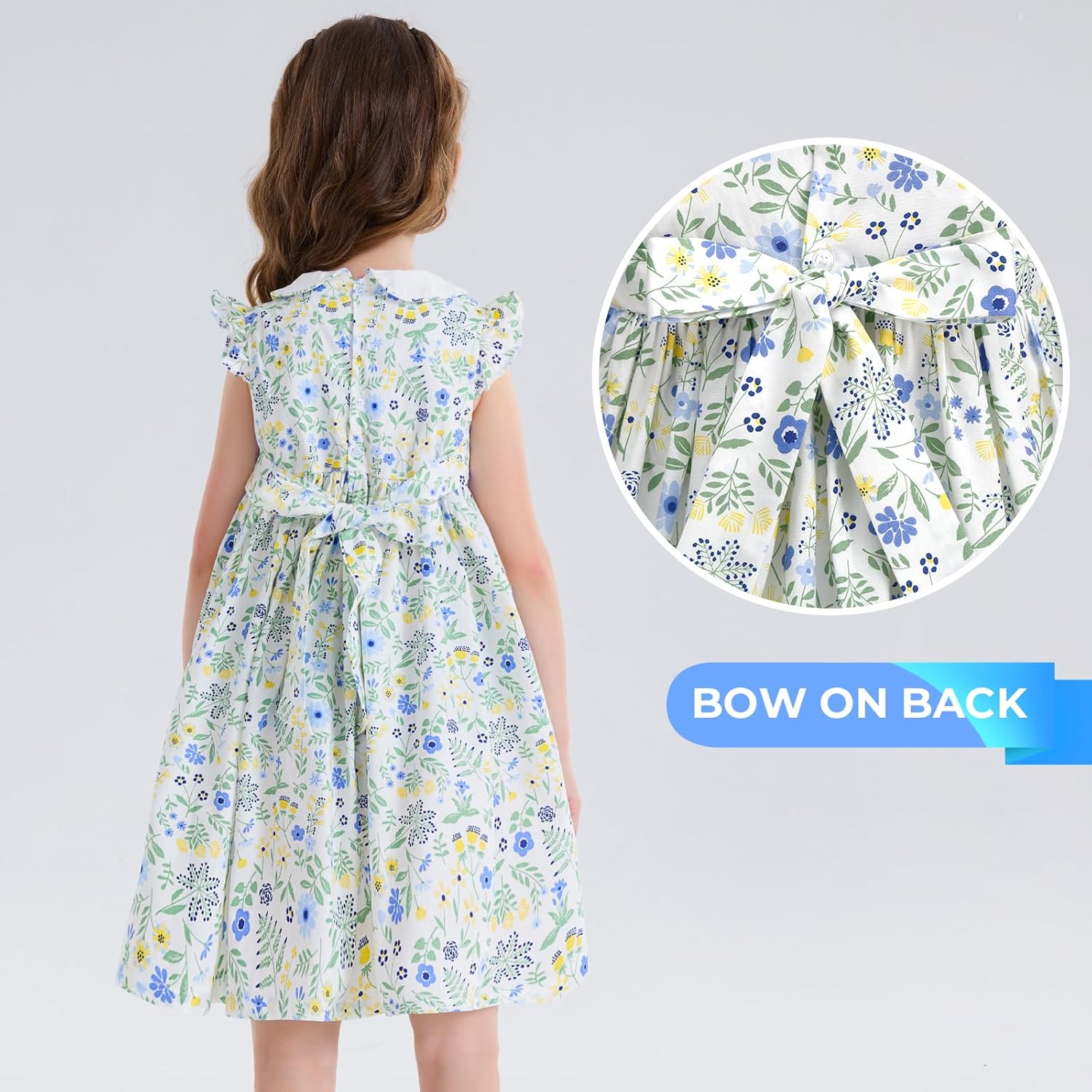 Girls Smocked Blue Dress Toddler Floral Summer Dress Vintage Dresses Kindergarten Graduation Dress - Image 6