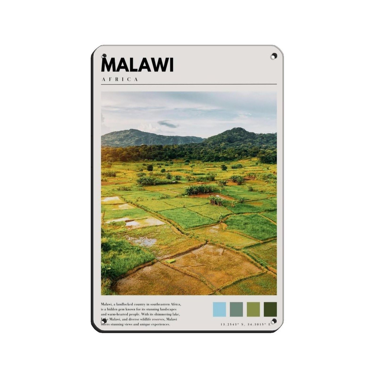 Malawi Africa Poster Malawi Art Tin Sign Vintage Metal Pub Club Cafe Bar Home Wall Art Decoration Poster Retro 8x12inch(20x30cm)
