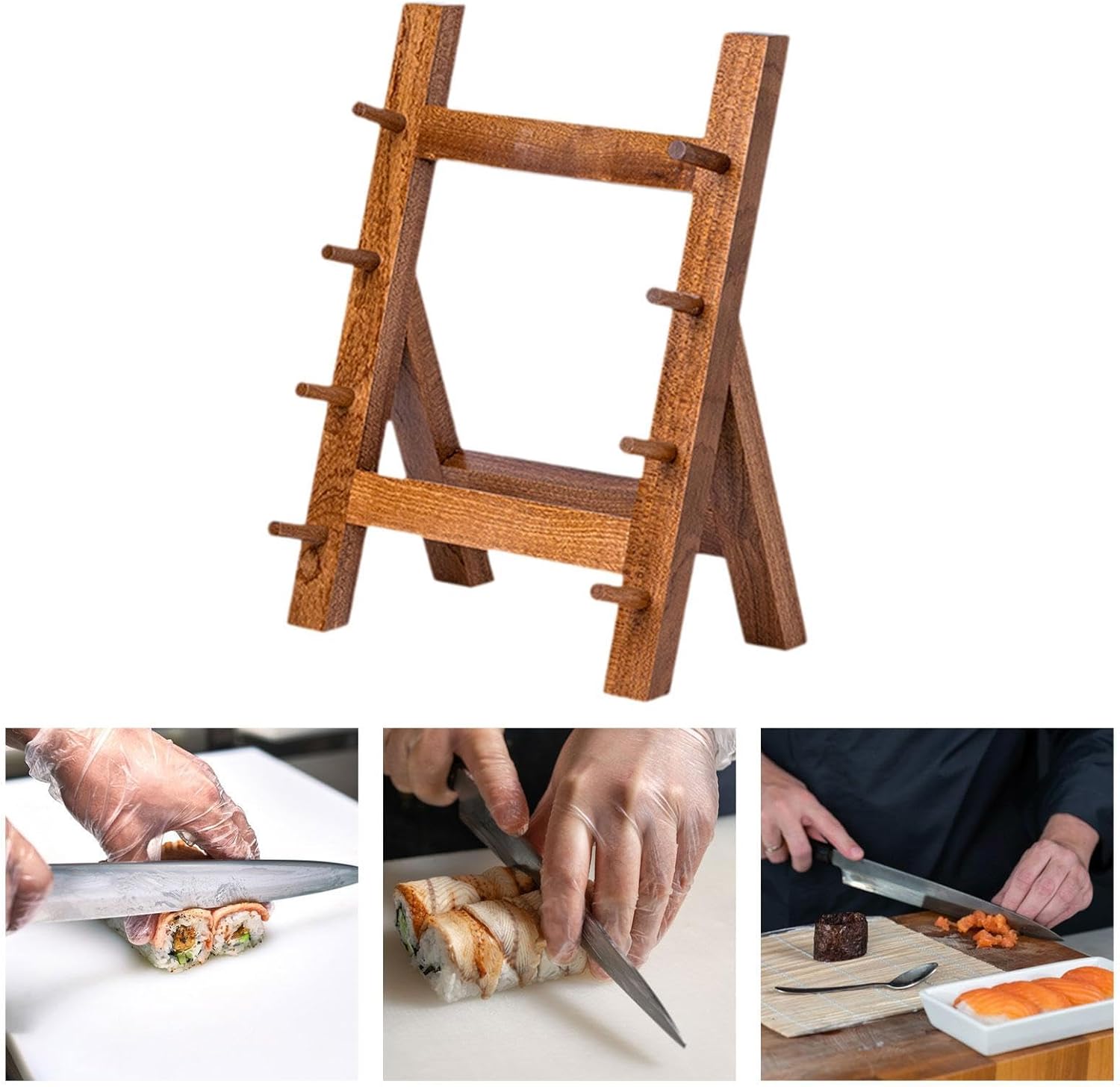 Knife Organizer Rack Kitchen Knife Holder Knife Display Case Wood Knife Display Stand for Cuisine Shop Desktop Dining Table, Brown 4 Layers