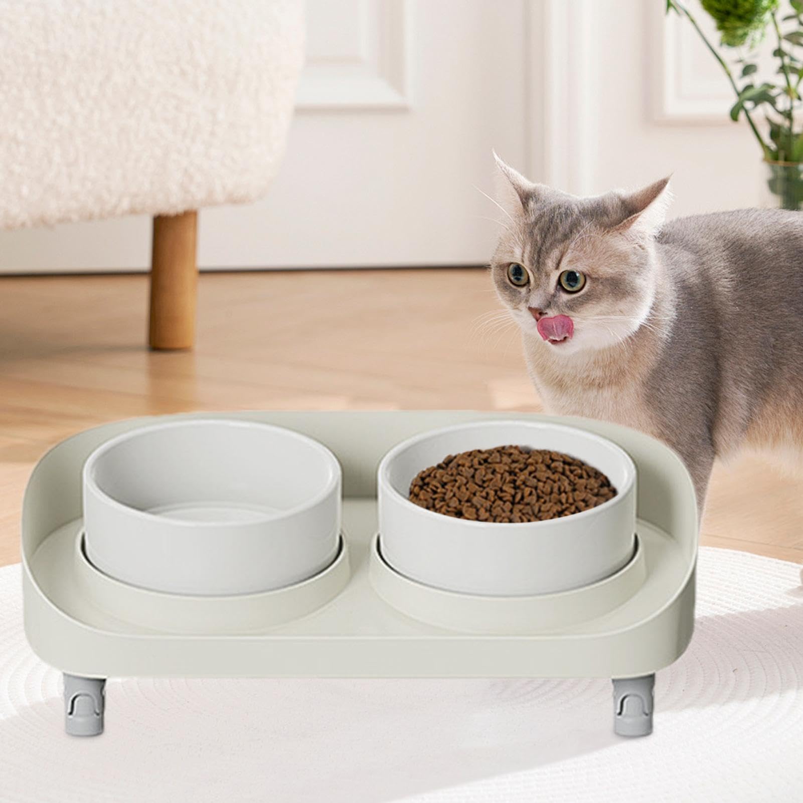 Ciotole rialzate inclinate per cibo per gatti, doppie ciotole per cani e gatti con supporto antiscivolo e base a prova di perdite, stabile e senza stress, ergonomico per mangiatoia per | Alimentatore di alimenti per animali domestici ergonomici, per l'ali