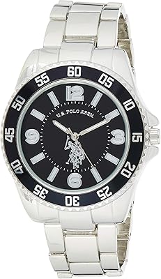 U.S. Polo Assn. Mens Analog Stainless Steel Watch with Black Dial and Rotating Bezel – Sleek Design, Adjustable Band, and Water-Resistant – Fits Wrists 5.5 to 8