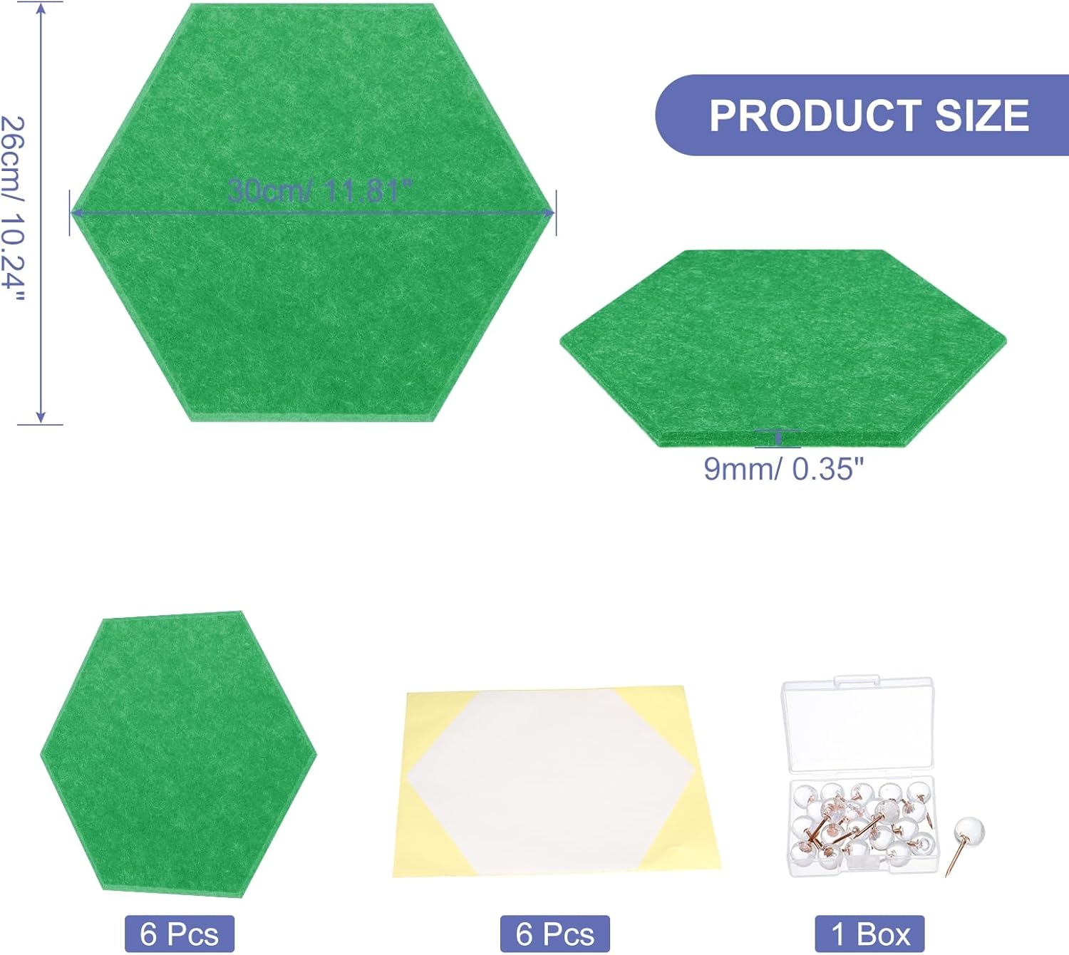 PATIKIL Felt Bulletin Board, 12"x10", 6 Packs Self Adhesive Hexagon Felt Tiles for Sound Proofing Wall Panels for Home Office Recording Studio,Game Room, Emerald Green