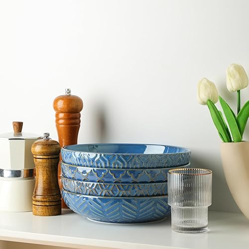 Miniatura 2 de Sureasy - Tazones de cerámica para pasta, ensaladera grande de 30 onzas, cuencos en relieve de 8.5 pulgadas para cocina, platos anchos y poco