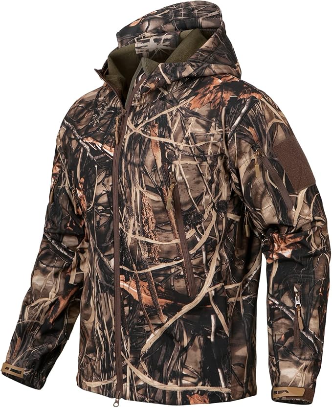 ReFire Gear Men's Soft Shell Military Tactical Jacket Outdoor Camouflage Hunting Fleece Hooded Coat