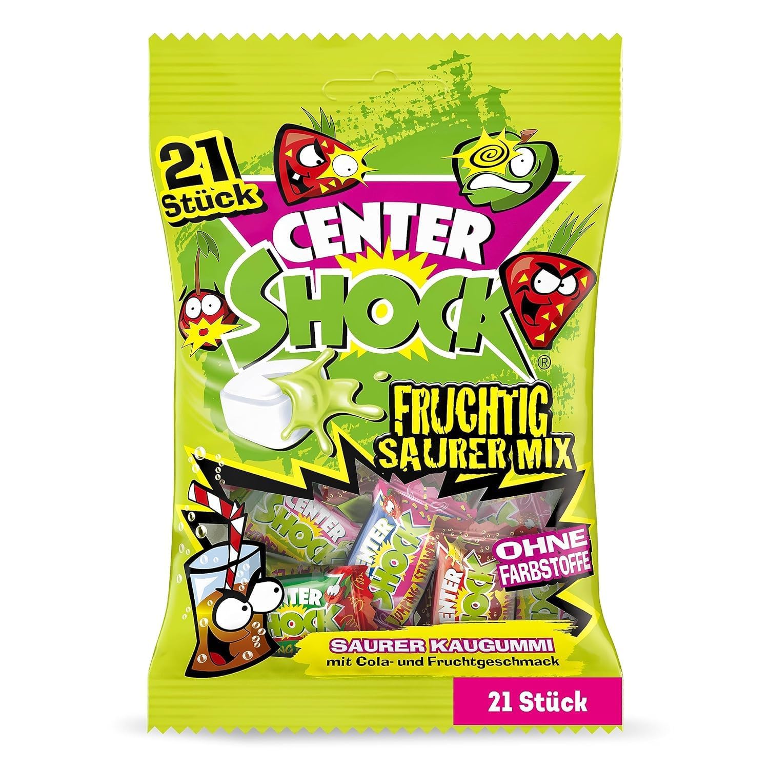 Center Shock Sour Mix, Packung mit 21 extra-sauren Kaugummis, verschiedenen Sorten mit Cola- & Frucht-Geschmack, geeignet für Geburtstag und Weihnachten, 84g