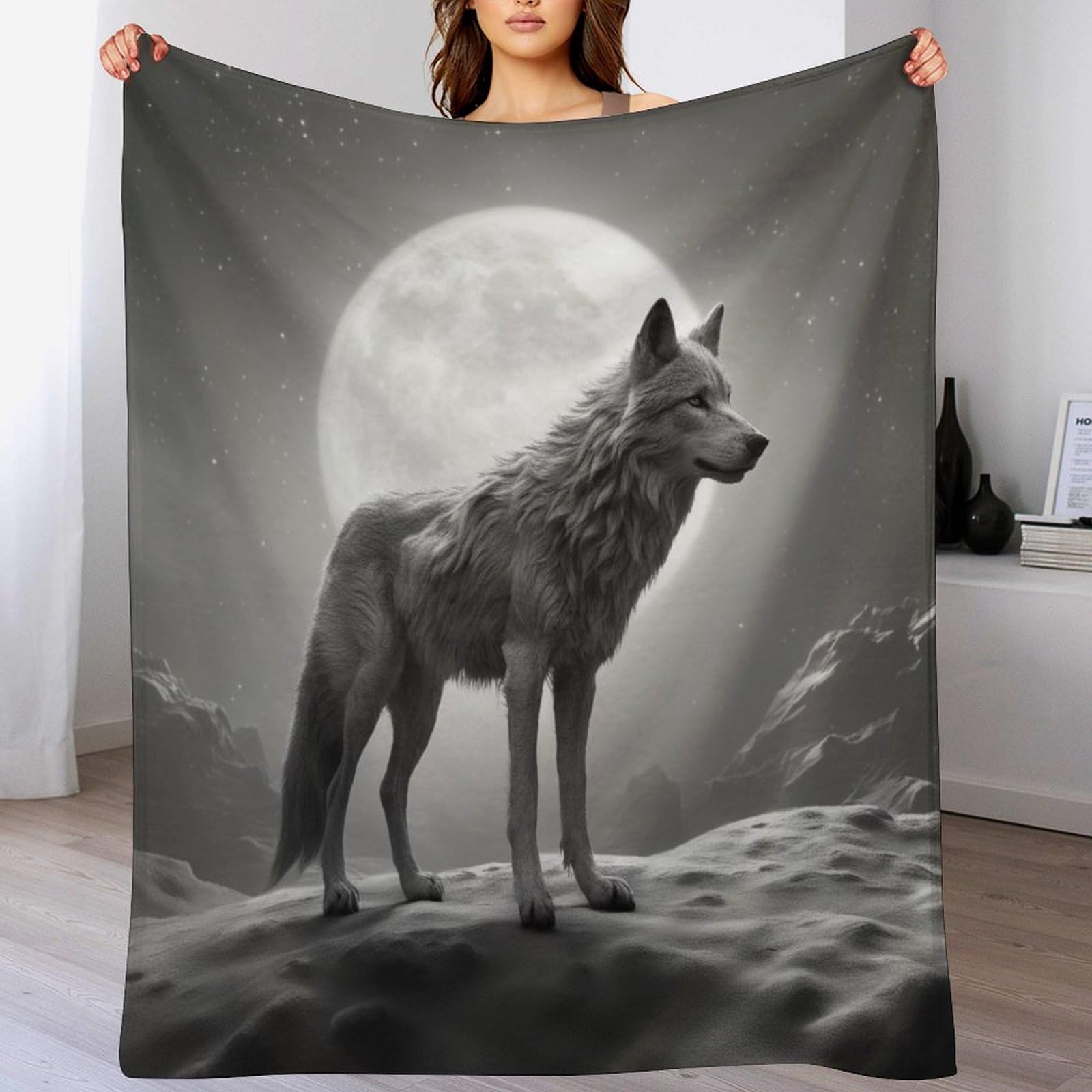 Couverture polaire loup pour vos soirées cocooning au salon