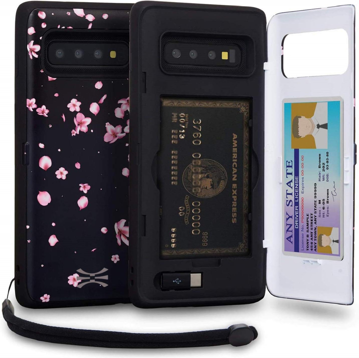 TORU CX PRO Case for Galaxy S10 Plus, with Card Holder | Slim Protective Cover with Hidden Credit Cards Wallet Flip Slot Compartment Kickstand | Include Mirror, Strap, USB Adapter - Flowers