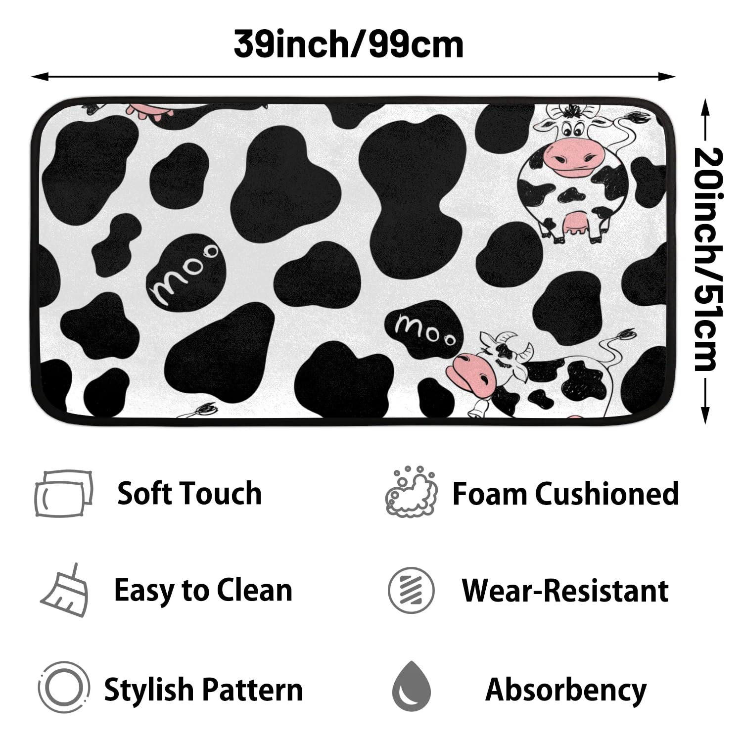 Funky Qiu Kitchen Mat, Animal Milk Cow Print Anti Fatigue Kitchen Mat for Floor,Non Slip Waterproof Comfort Floor Mat for Kitchen,House,Office,Sink, Laundry,39 * 20