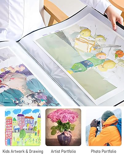 Miniatura 8 de Nicpro Portafolio de arte de 11 x 17 pulgadas, carpeta grande mejorada para obras de arte con 30 bolsillos, 60 páginas, carpeta de libro de