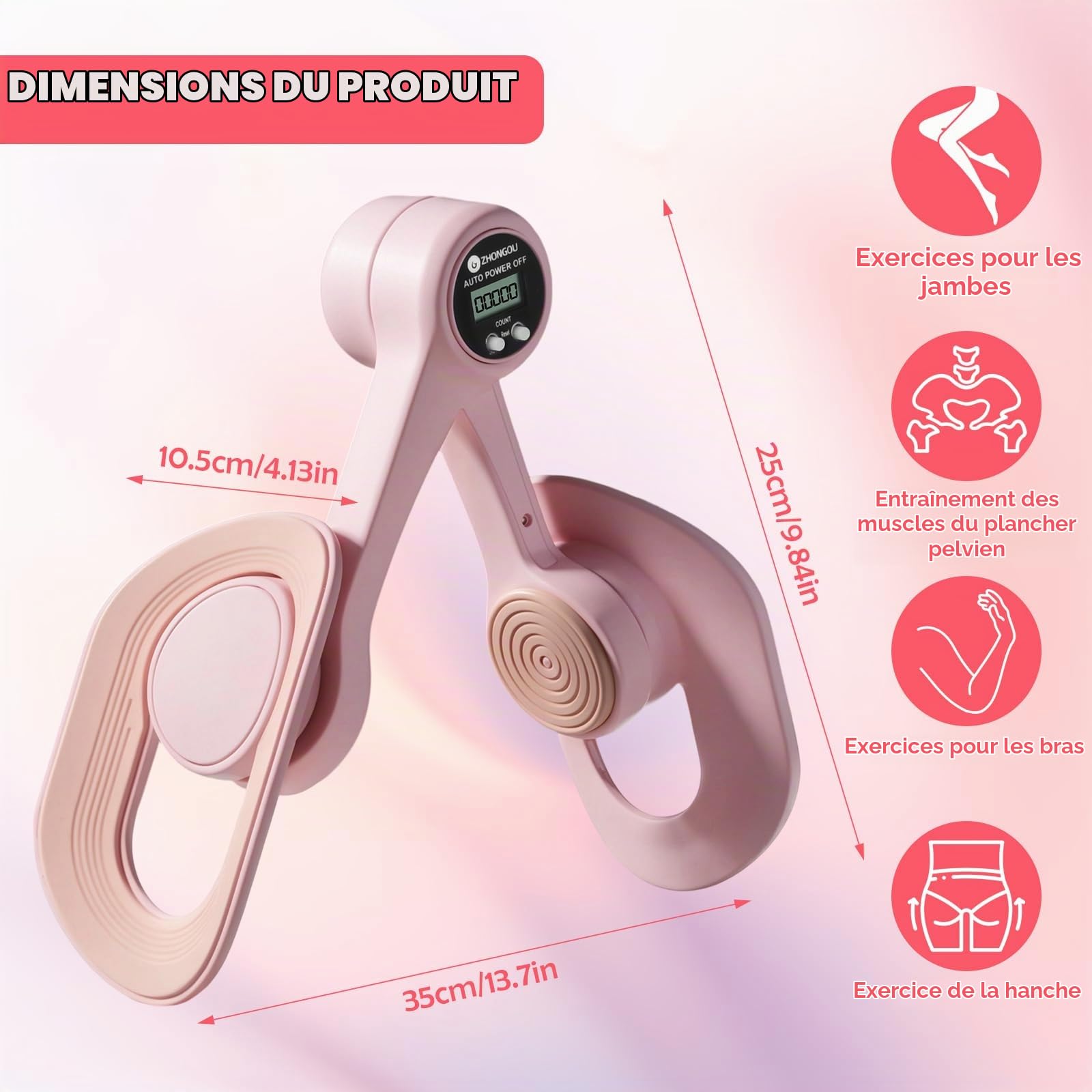 Hip Trainer Exerciseur avec Compteur, Entraîneur de Muscle Pelvien, Entraîneur de Cuisse, Appareil Musculation pour Jambes et de Fesses, Fessiers Post Partum et Rééducation Périnée