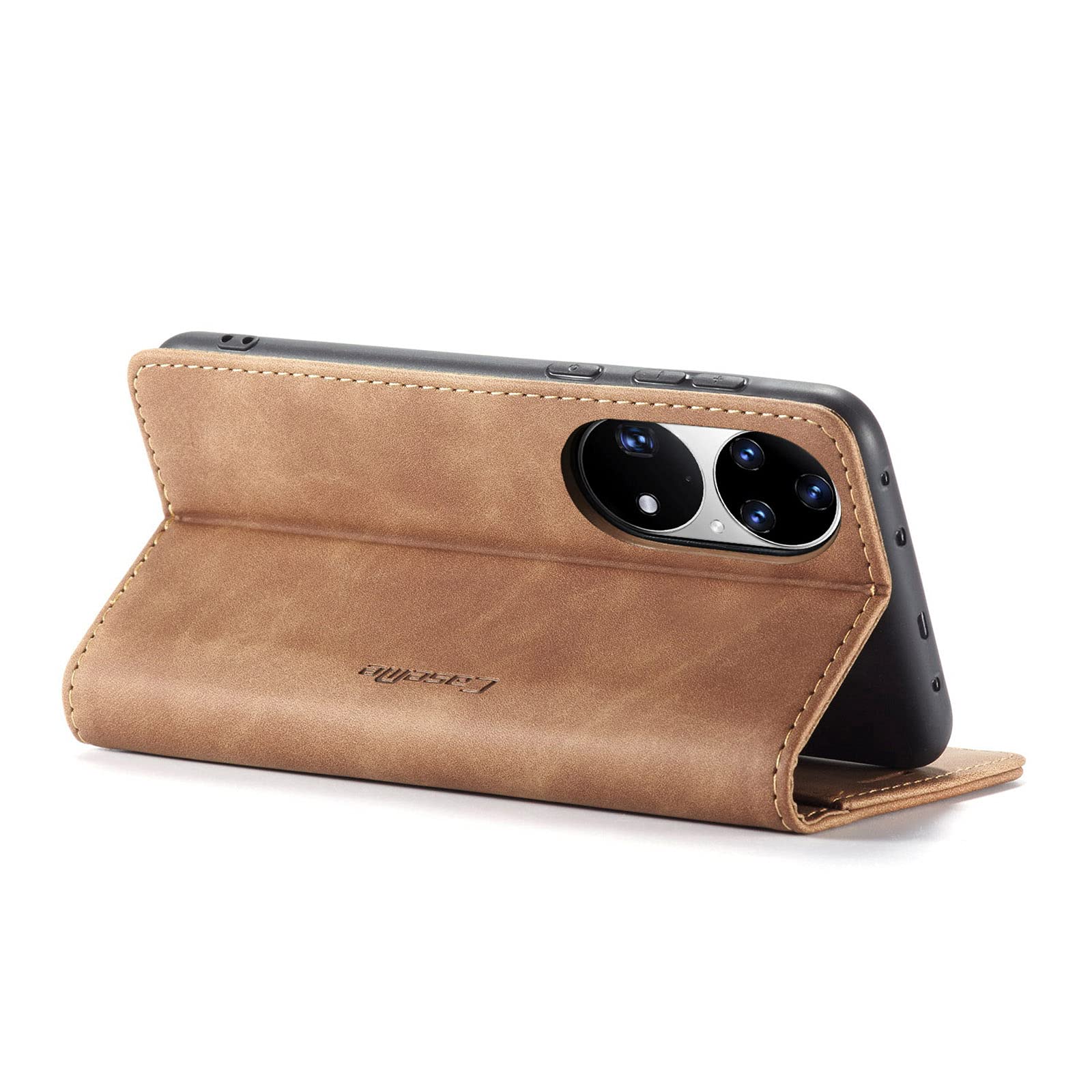 Custodia Flip Portafoglio In Pelle Con Supporto Per Huawei P50 Pro - 3 Slot Carte + 2 Portamonete, Interno TPU, Nero