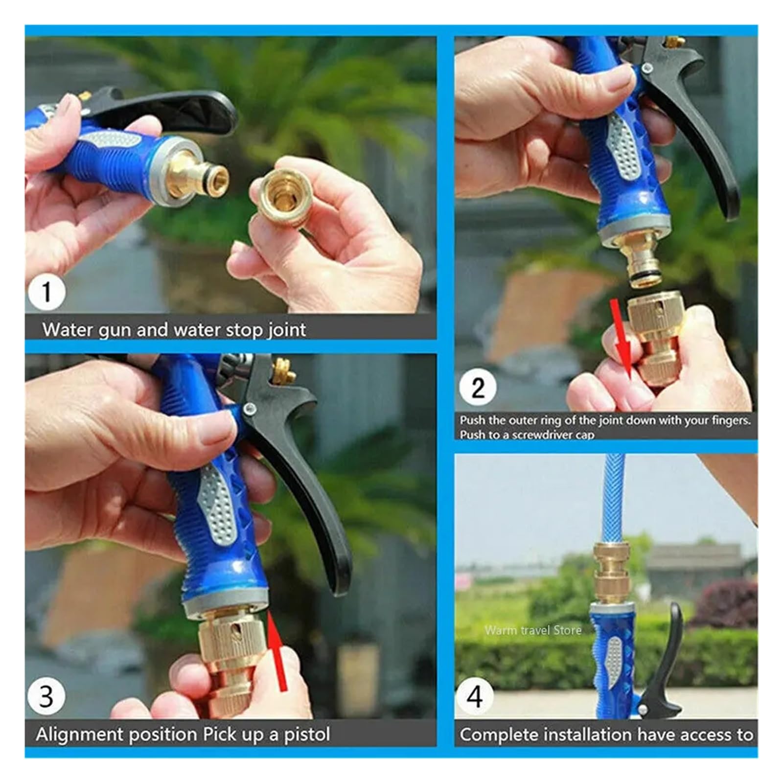 Pistola de agua de alta presión de latón, boquilla ajustable, manguera de jardín