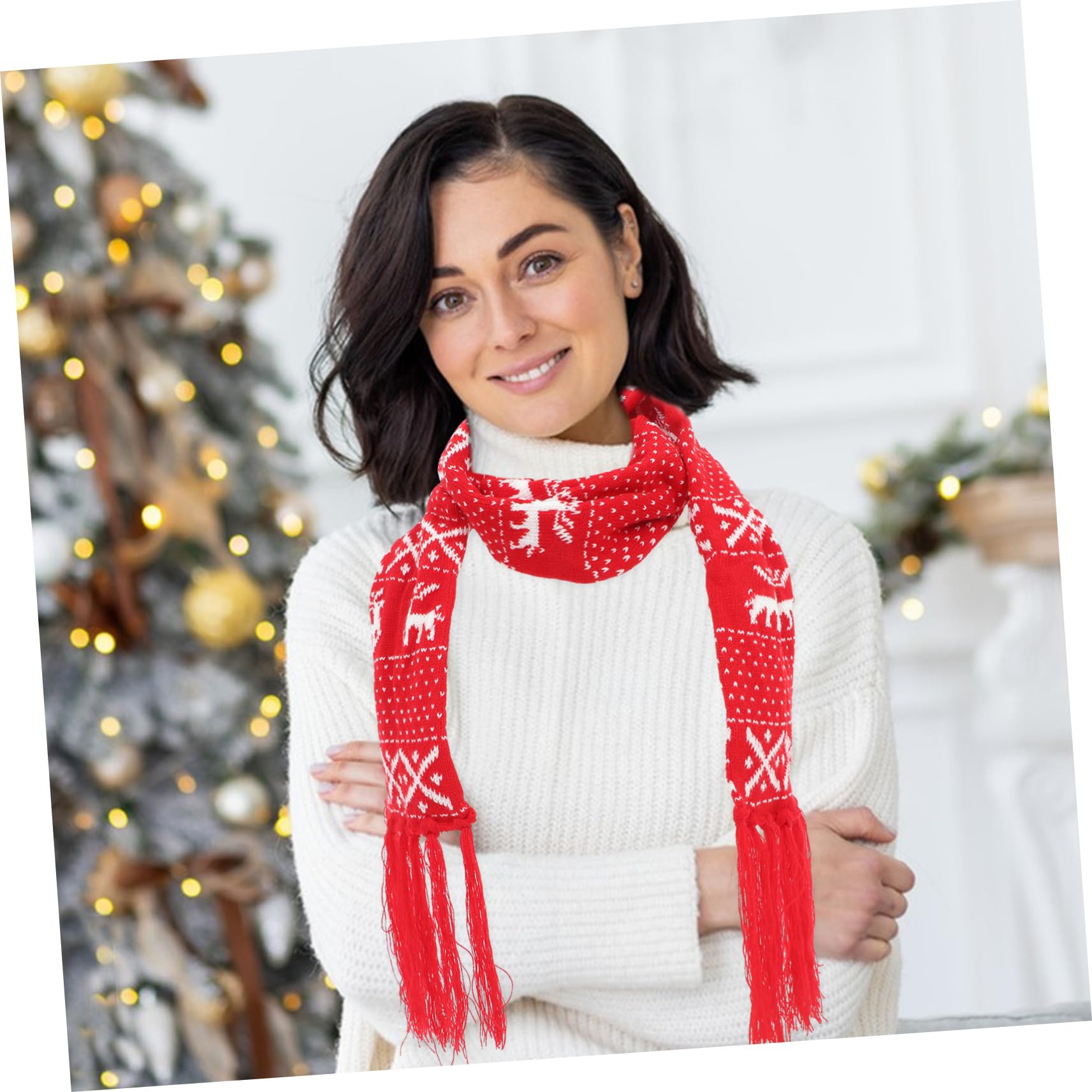 Homoyoyo Sciarpa Natalizia in Lana Lavorata a Maglia Rossa, Sciarpa Invernale Calda e Morbida Dettagli Natalizi, per Occasioni Casual Freddo Inverno