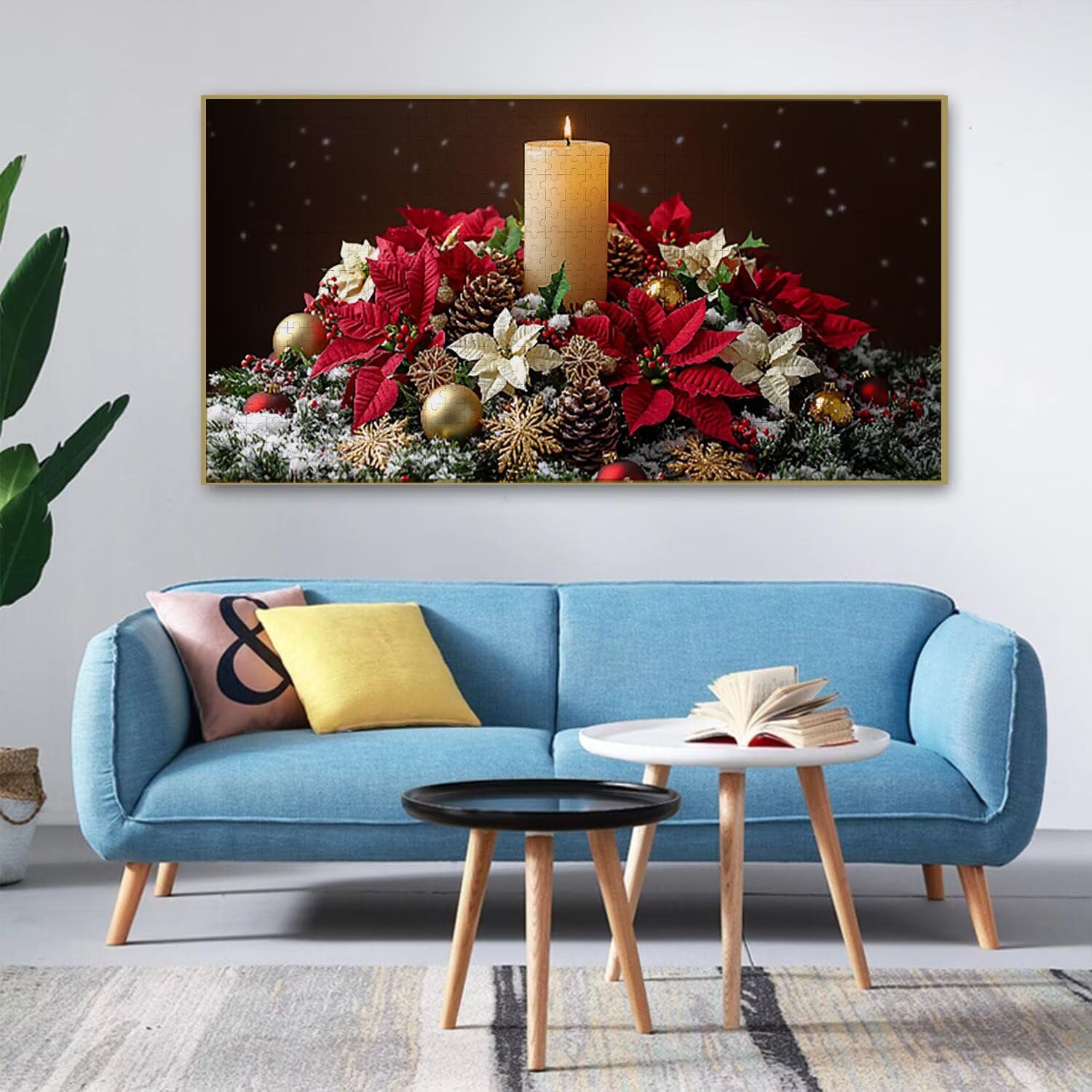 Puzzle dla dorosłych 1100 sztuk, Boże Narodzenie ze świecami Puzzle, trudne, wyzwanie, puzzle idealnie pasują, napis na plecach, bez pudru, prezent dla osób starszych (87x42 cm) v618