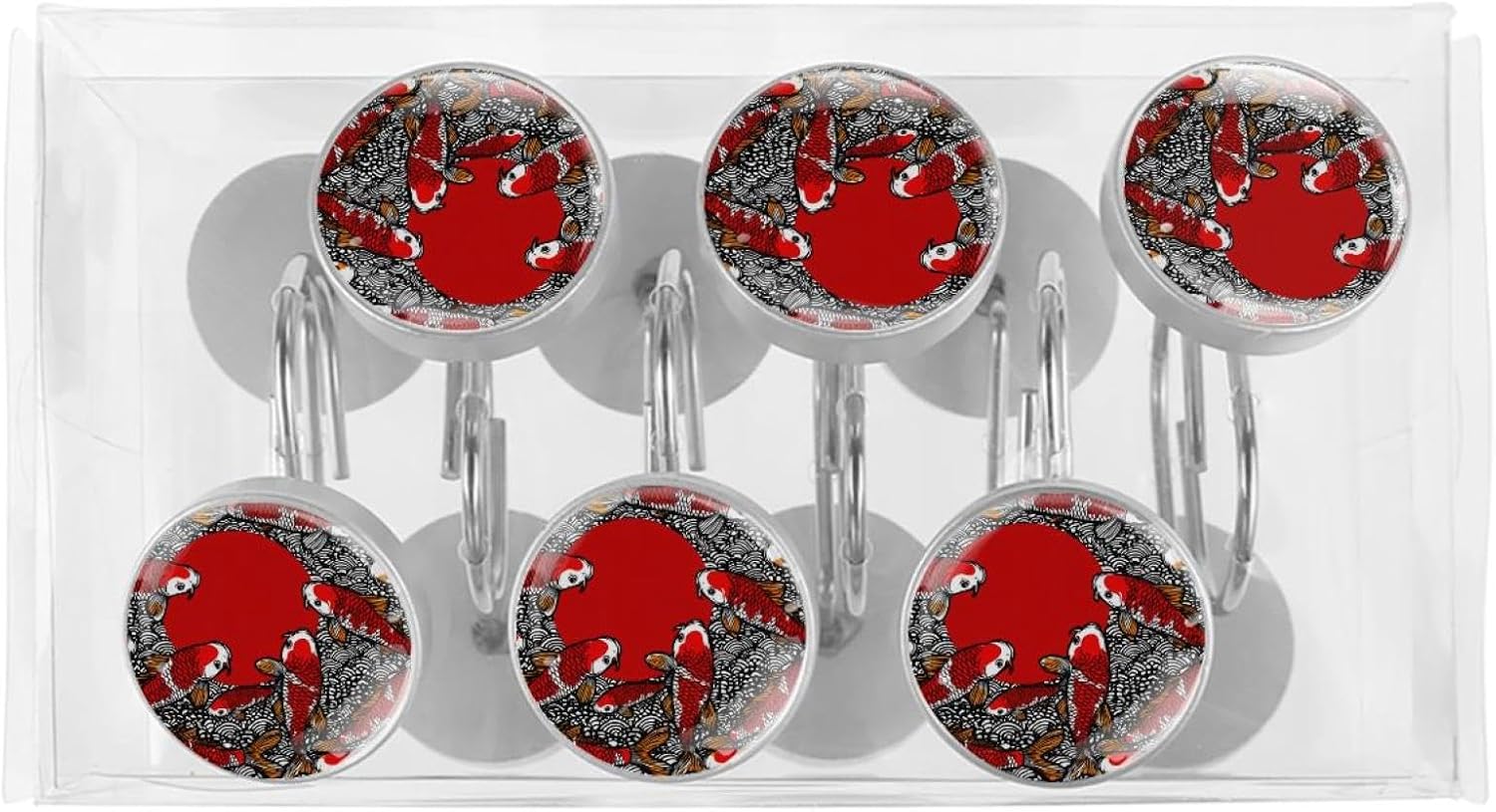 12PCS Fish Pattern Cartoon Flag Japanese (1) Shower Curtain Hooks Metal Rust Resistant Decorative Shower Curtain Hooks Bathroom Decorations