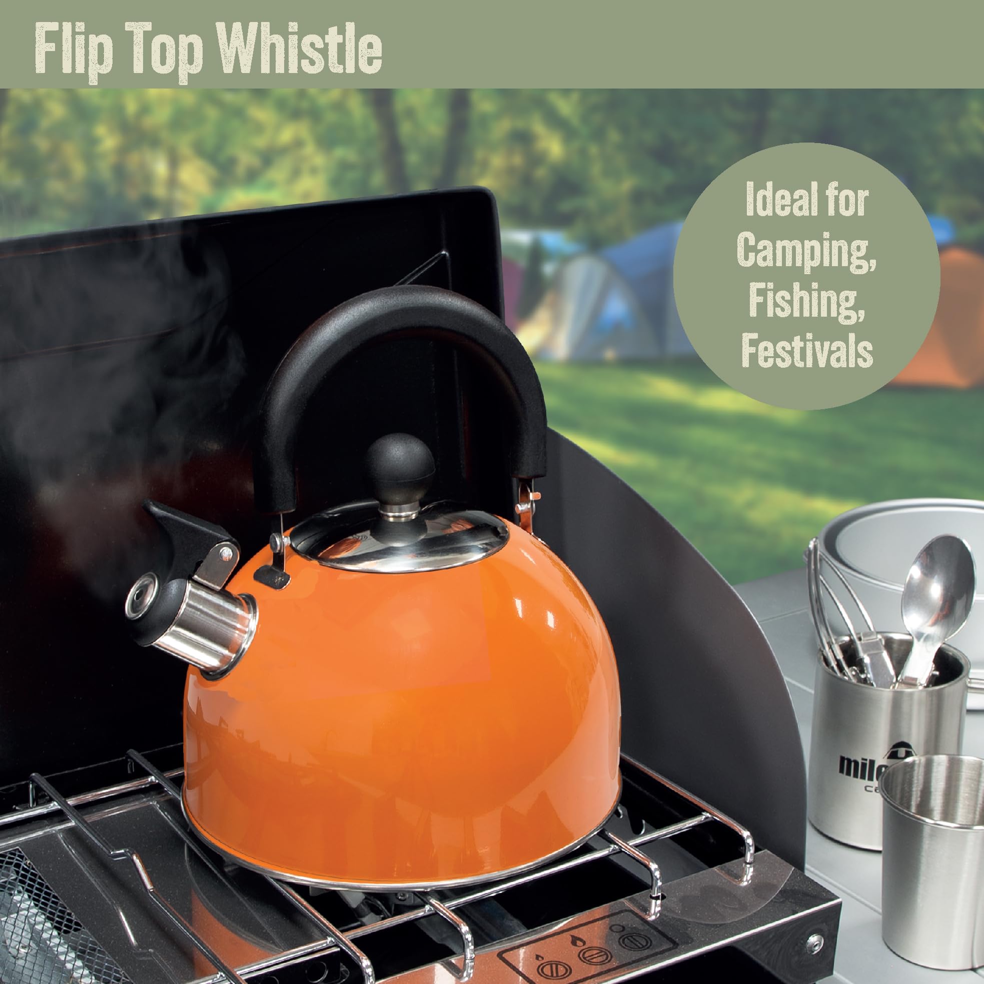 Bouilloire De Camping Brista – Inox 2 L, Sifflante (Sans Fil, Pour Gaz Ou BBQ)