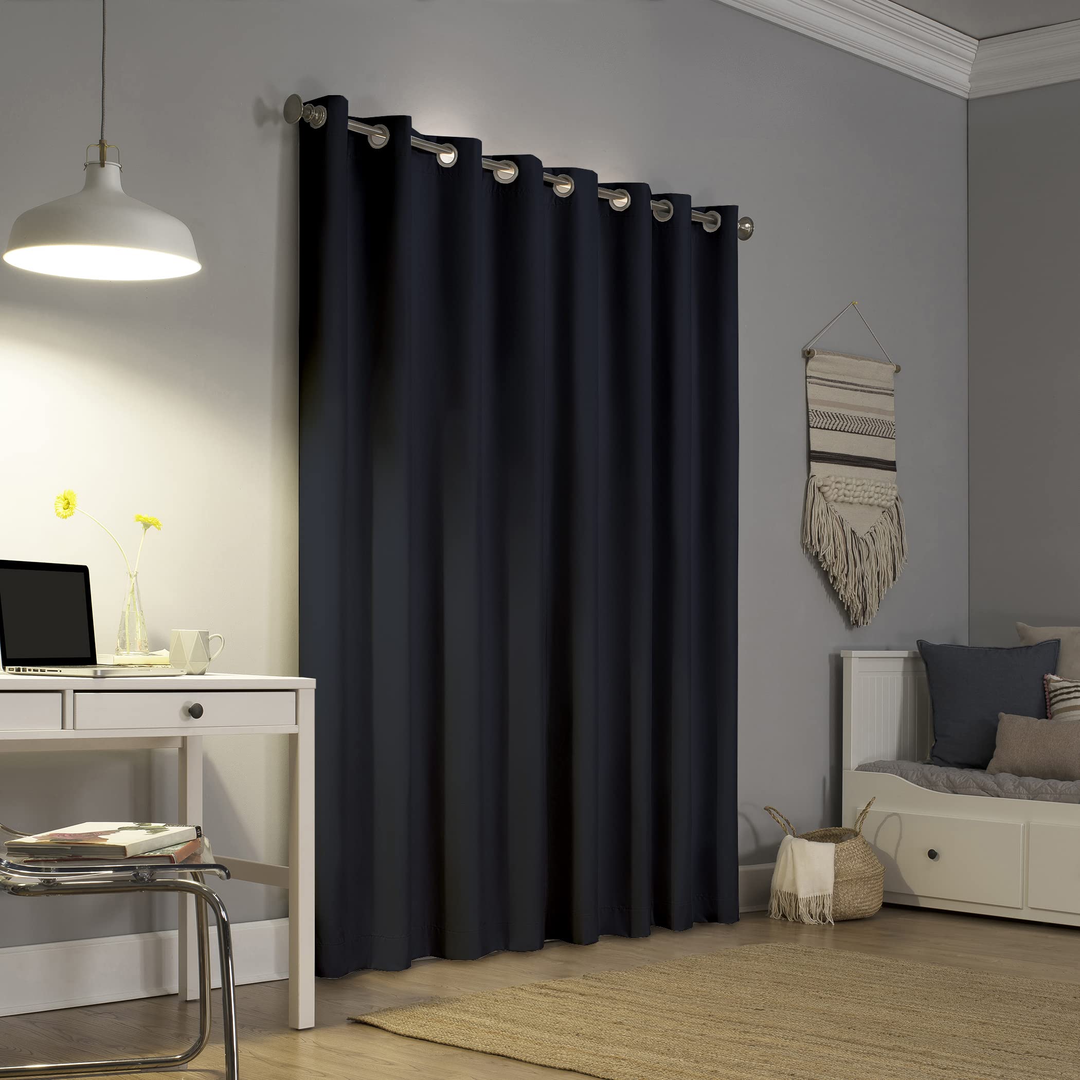 Bhoomi Impex Room Darkening Blackout Long Door Curtain 8 feet Set of 2 | Thermal Insulated, Energy Efficient, Noise Reducing and Light Blocking,Polyester Solid Curtain | Navy Blue