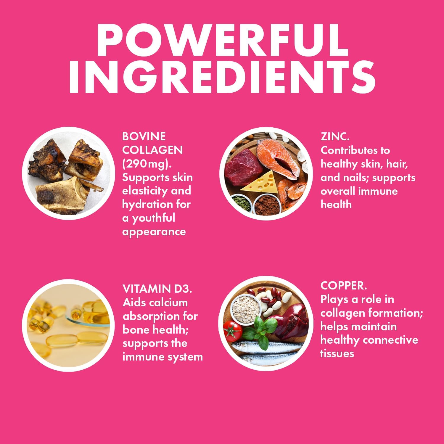 Yes You Can! Collagen Capsules for Women and Men, Dietary Supplement to Promote Healthy Hair, Skin and Nails, 290 mg Bovine Collagen, Vitamin A, Vitamin D3, Zinc and Copper, 30 Capsules - 4 Pack