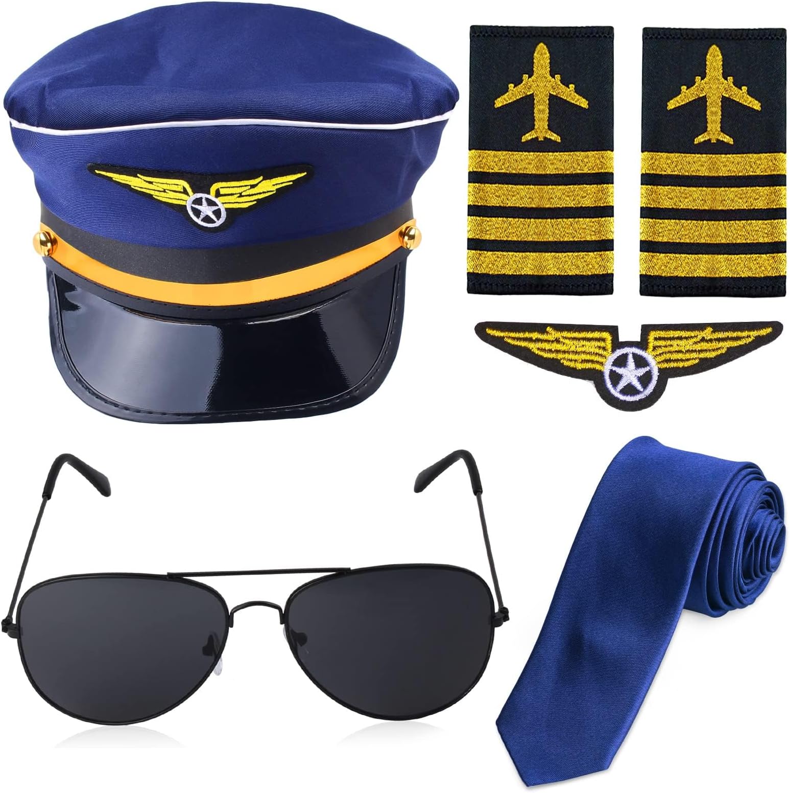 Sailor Pilot Captain Hat Pilot Costume Accessory with Aviator Sunglasses Badge for Adults and Teens Captain Halloween Party Cosplay Supplies Aviator Dress Up