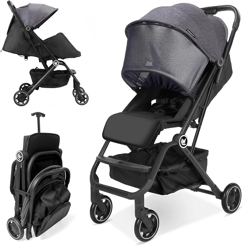 Lightweight Baby Stroller for Airplane, Compact Travel Pushchair with Retractable Foot Cover & Reclining Backrest, One Hand Fold Stroller for Toddlers 0-36 Months