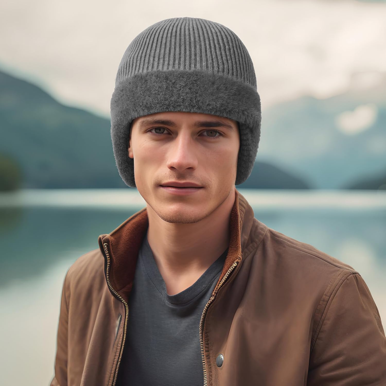 Bencailor 3 Pcs Knit Beanie Hats Winter Beanie with Earflap Black Gray Fleece Lined Hats for Men Women Warm Skull Cap Unisex Daily Headwear Winter Gifts - Image 7