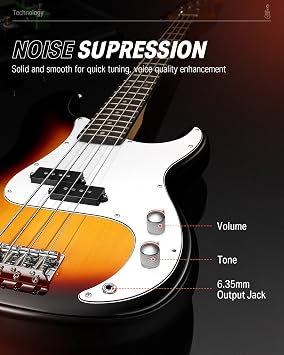 Donner Electric Bass 4 Strings Full-Size Guitar Kit PB-Style (Sunburst)