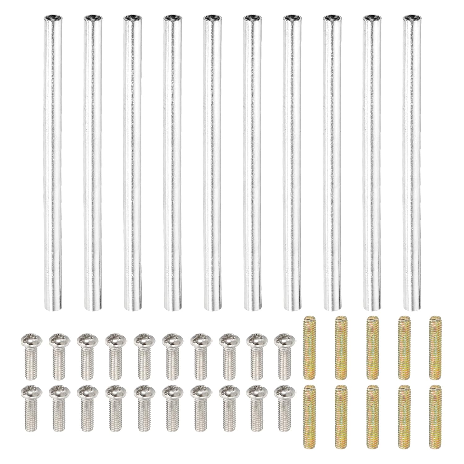 PATIKIL 40mm (1.6") Round Coupling Nuts Kit, M4 Threaded Connector Bar Hardware with Fully Thread Rods Screws for Lamp Model Furniture DIY Repair Part