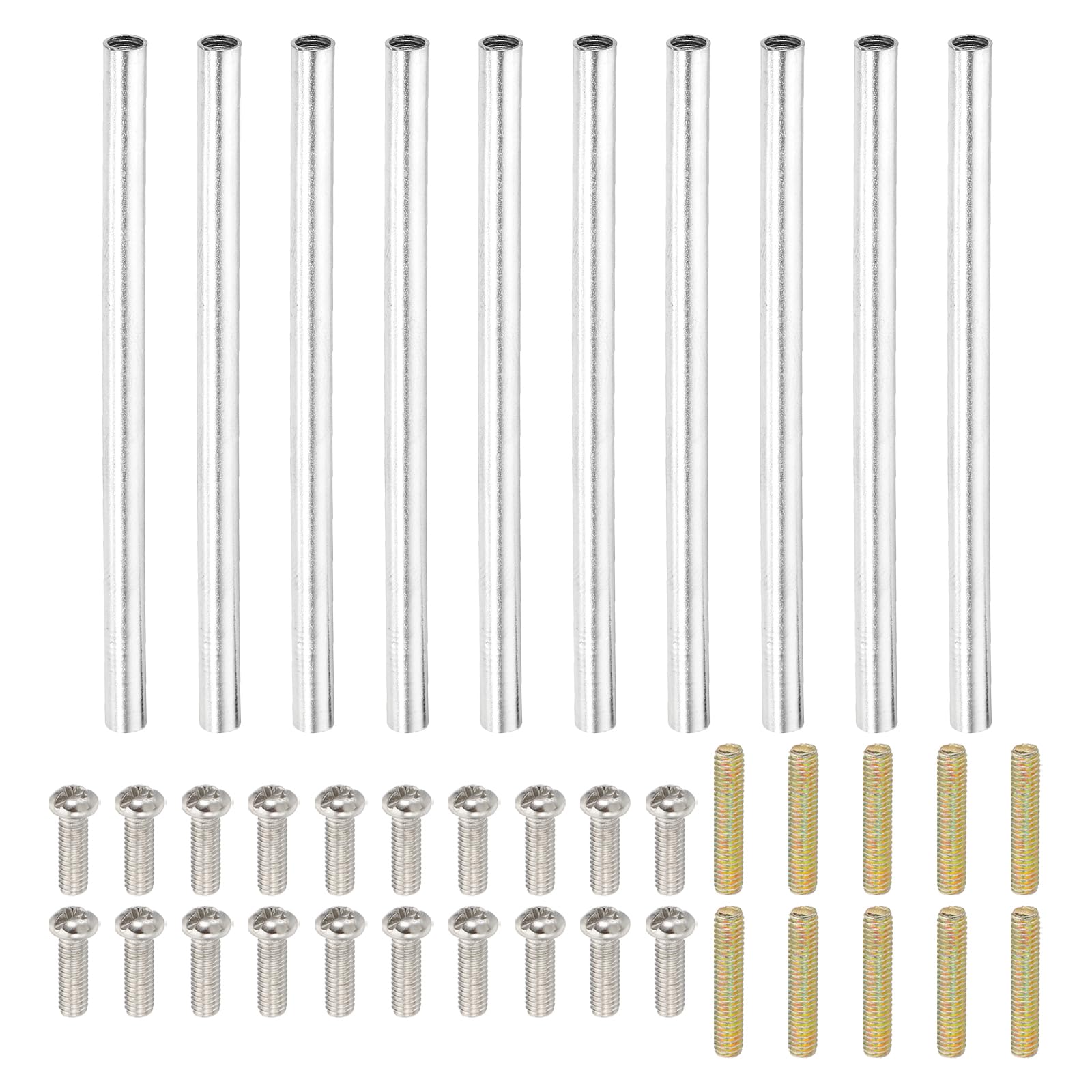 PATIKIL 80mm (3.1") Round Coupling Nuts Kit, M4 Threaded Connector Bar Hardware with Fully Thread Rods Screws for Lamp Model Furniture DIY Repair Part