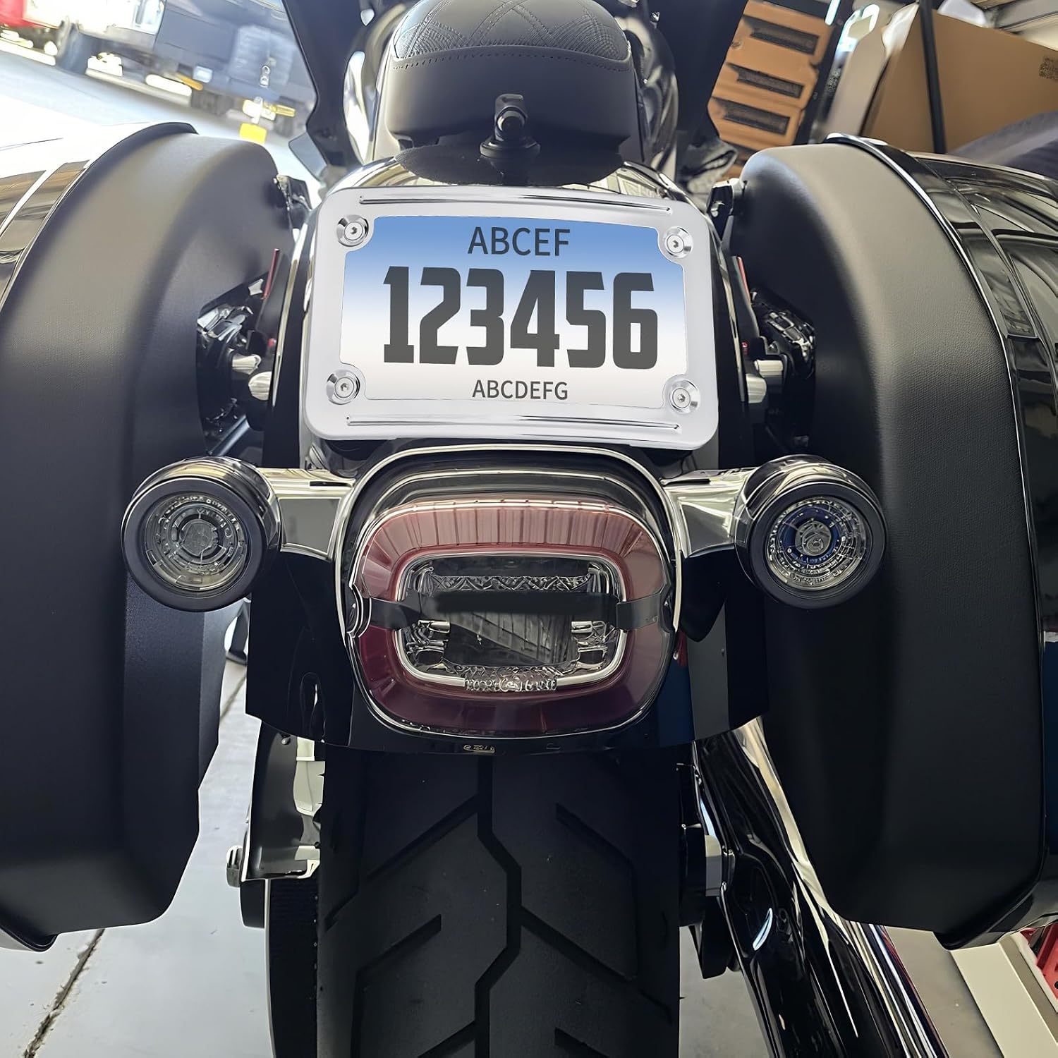 Motorcycle Curved Laydown License Plate Mount with Frame Fit for Harley CVO Softail Dyna Fat Boy Low Rider Sportster 1200 883 VTX1300R/S/T VTX1800R/S/T 3-Bolt Black (Chrome)