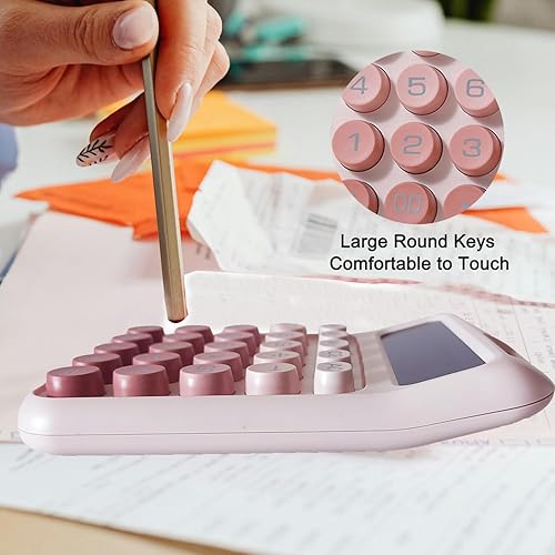 Miniatura 5 de Calculadora de escritorio, calculadora comercial con botones grandes, calculadora de pantalla LCD grande de 12 dígitos, energía dual solar y