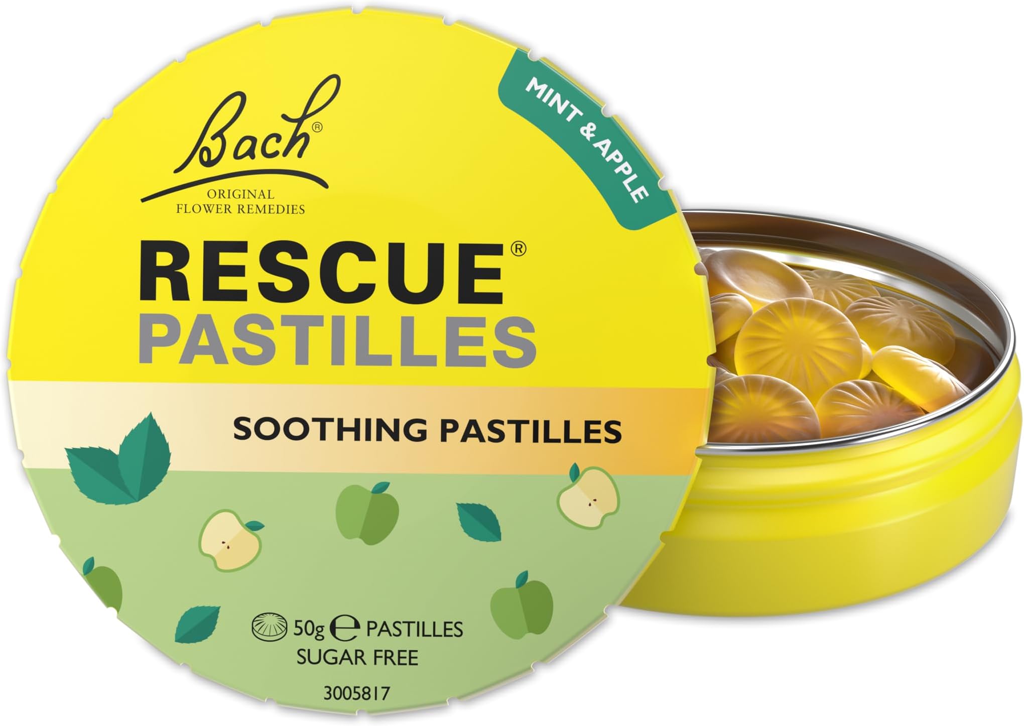 Rescue Remedy Pastilles | Mint & Apple Flavoured | Daily Support for Stressful Moments | Bach Original Flower Essences | Chewable Pastilles | 50g Travel Tin​