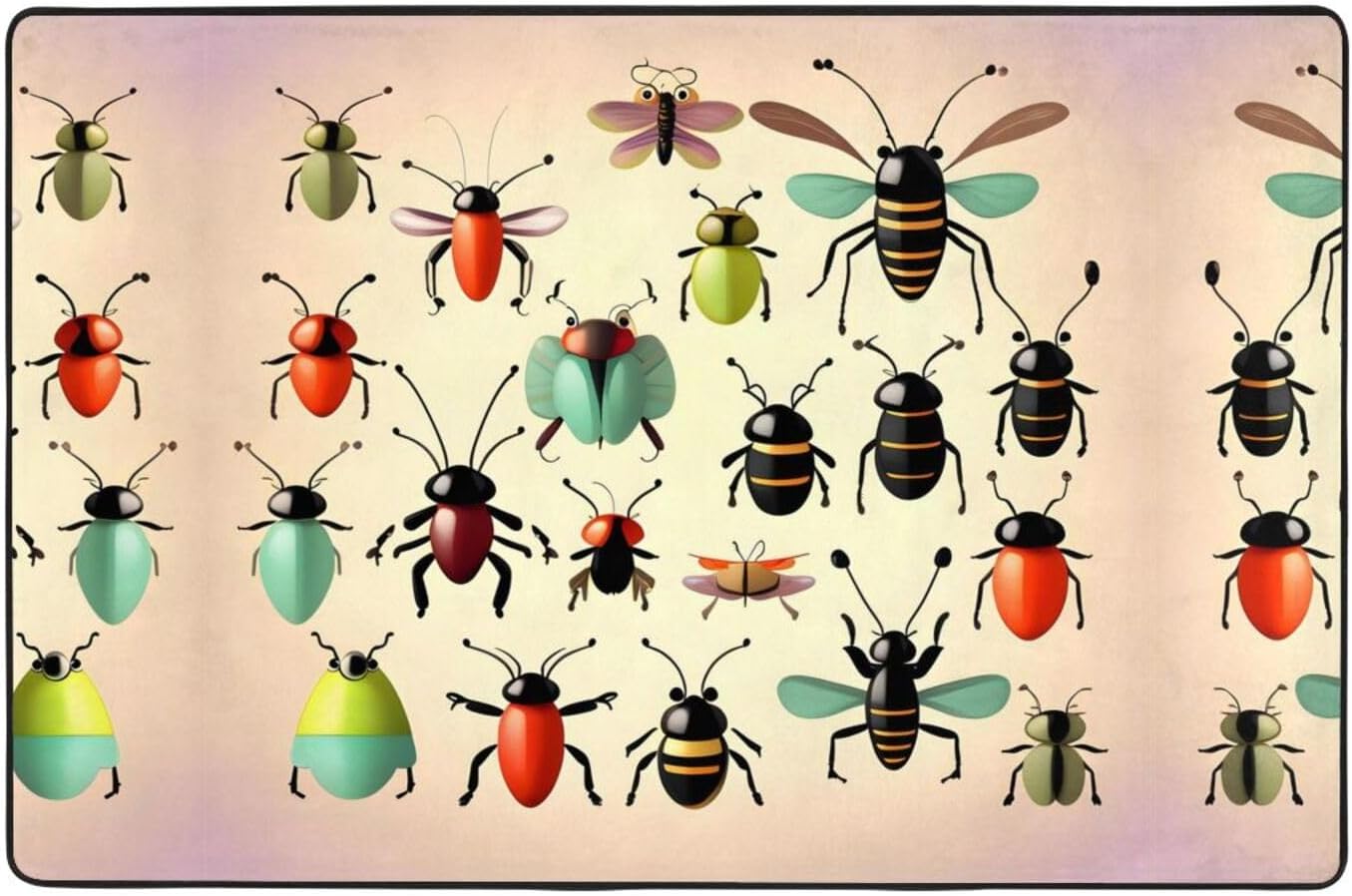 Cartoon Small Insects Prints Anti-Slip Floor mat Carpet Rug 72"x48" for Living Room Office Coffee Table Bed Balcony