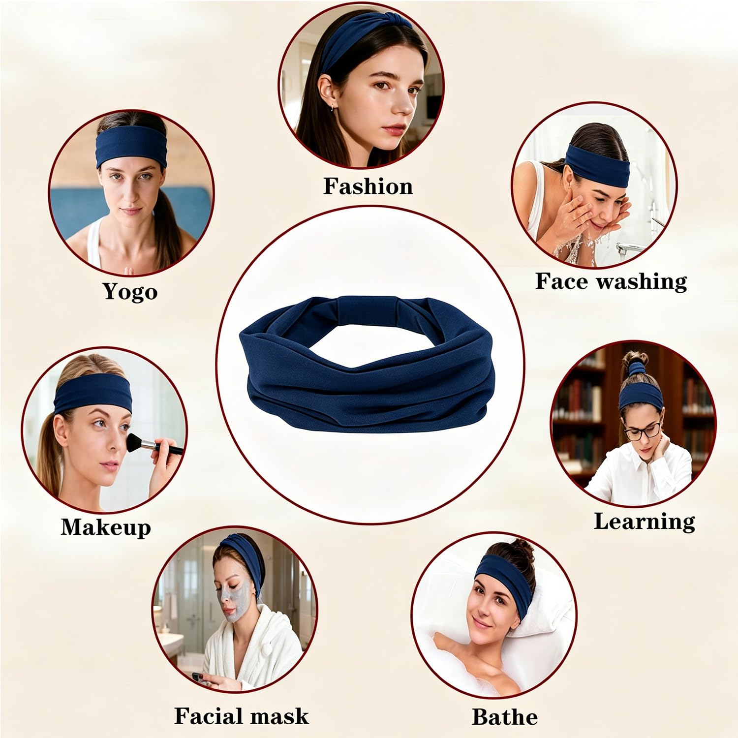 6pcs Headbands for Women, Wide Elastic Head Bands, Large Knotted Soft Headband for Washing Face, Non-Slip Thick Hair Bands, Sports Stretchy Sweat Bands, Running, Makeup, Workout, Spa, Fashion