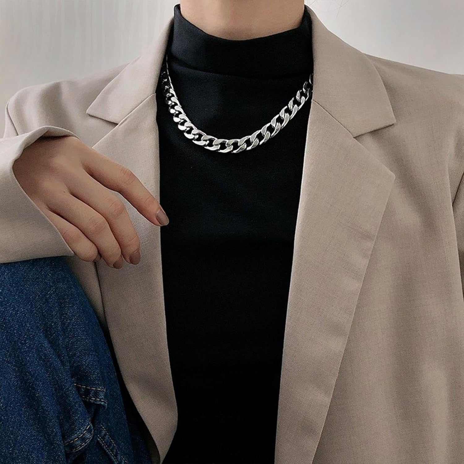 18K Gold Plated Chunky Cuban Chain Necklace,Simple Punk Statement Thick Chain Choker Necklace Vintage Party Rock Roll Rapper Jewelry Gifts - Image 7